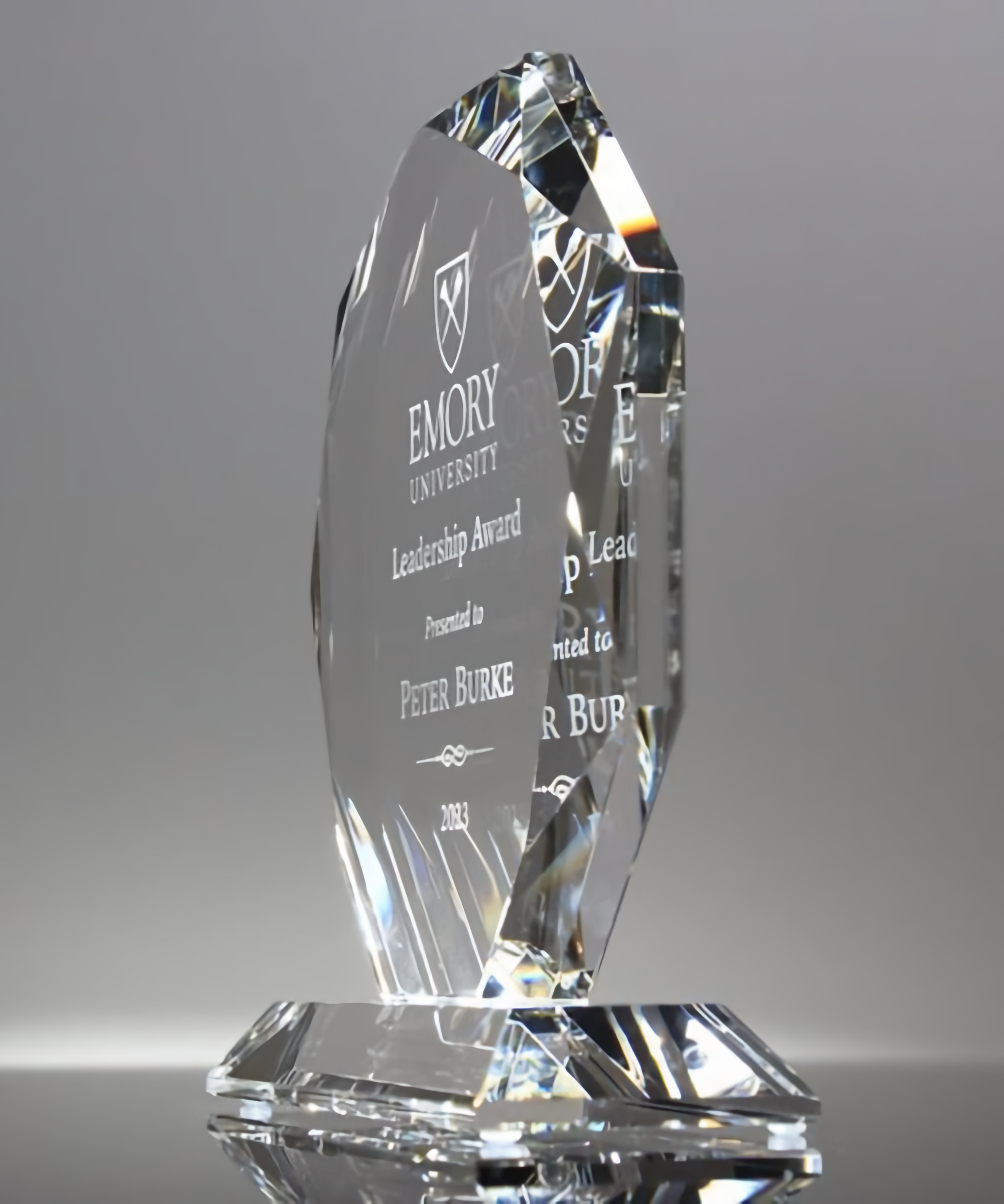 Optic Crystal Award  Beveled Edge Octagon on Clear Pedestal 4