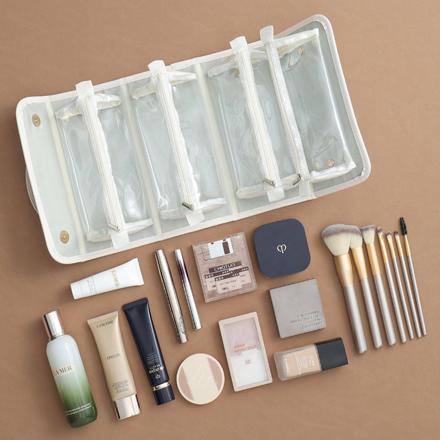 Portable PU Leather Travel Cosmetic Bag Detachable Pouches 6