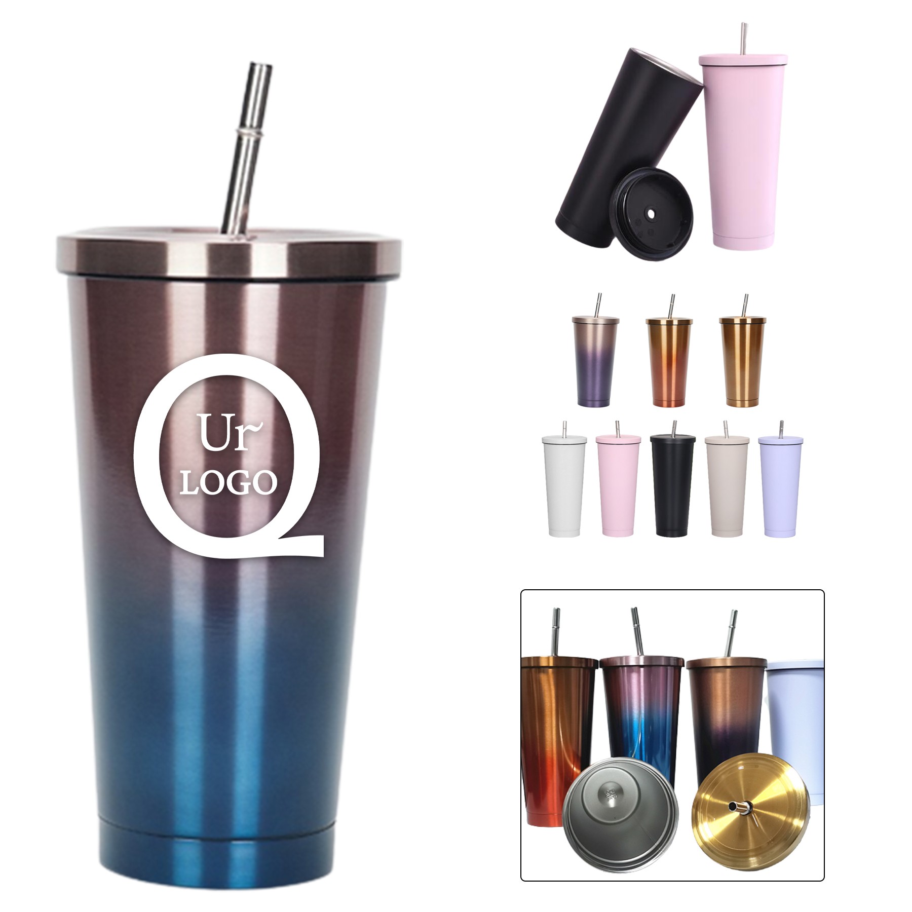 16.9Oz Vacuum Insulated Stainless Steel Tumbler W/ Lid And S
