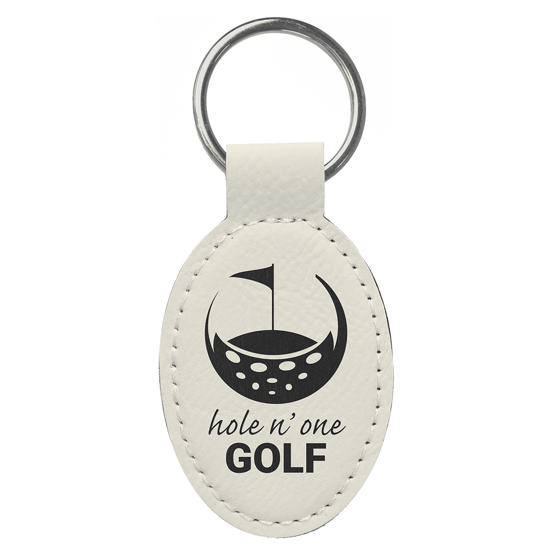 3" x 1 3/4" White Leatherette Oval Keychain 2
