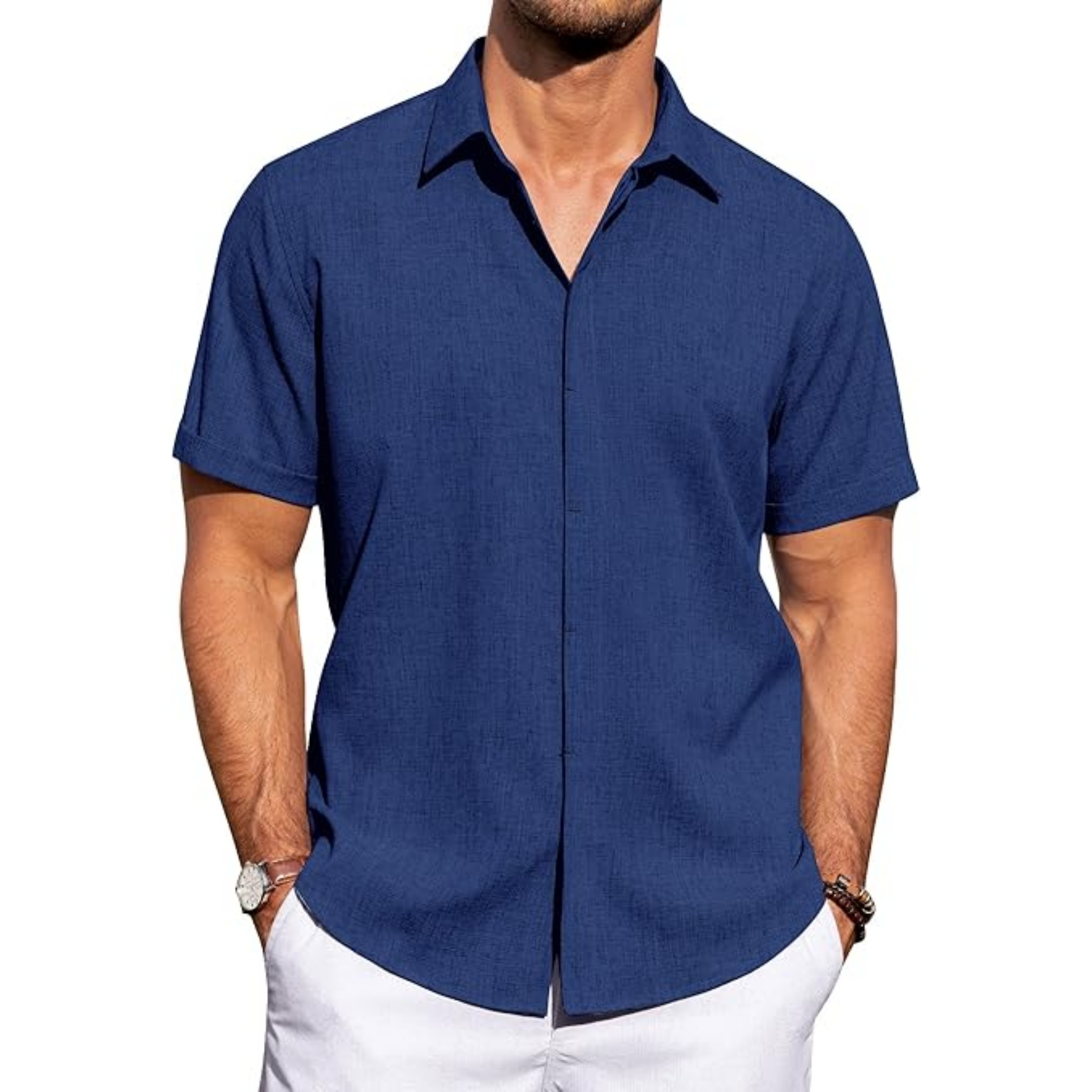 Men's Linen Casual Short Sleeve Shirt 17