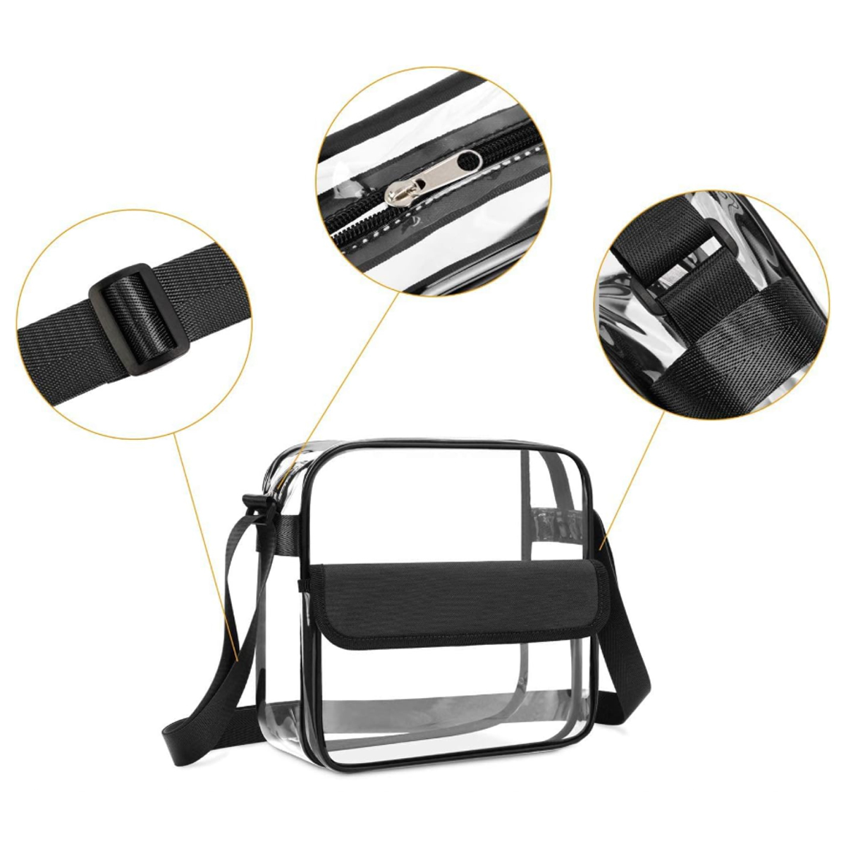 8L Clear PVC Shoulder Bag W/ Flap Closure Adjustable Strap 5