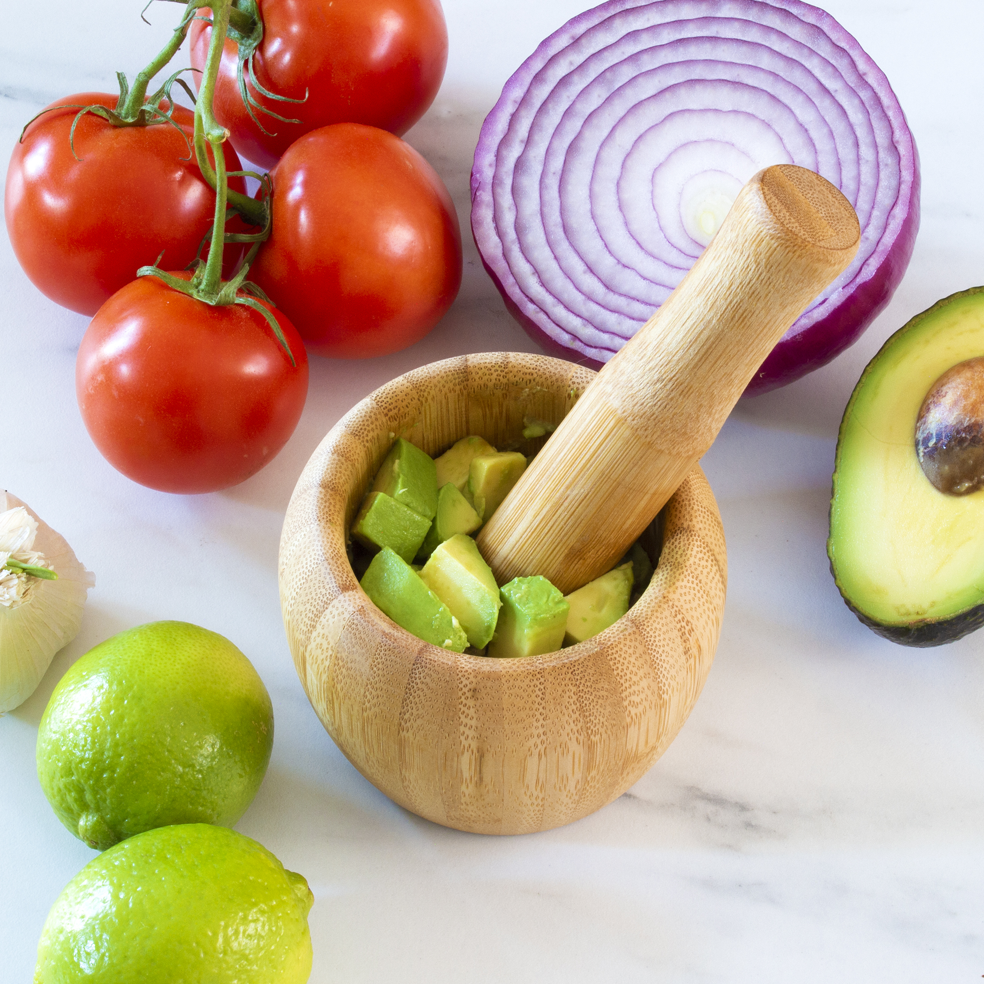 Bamboo Mortar and Pestle Set 4