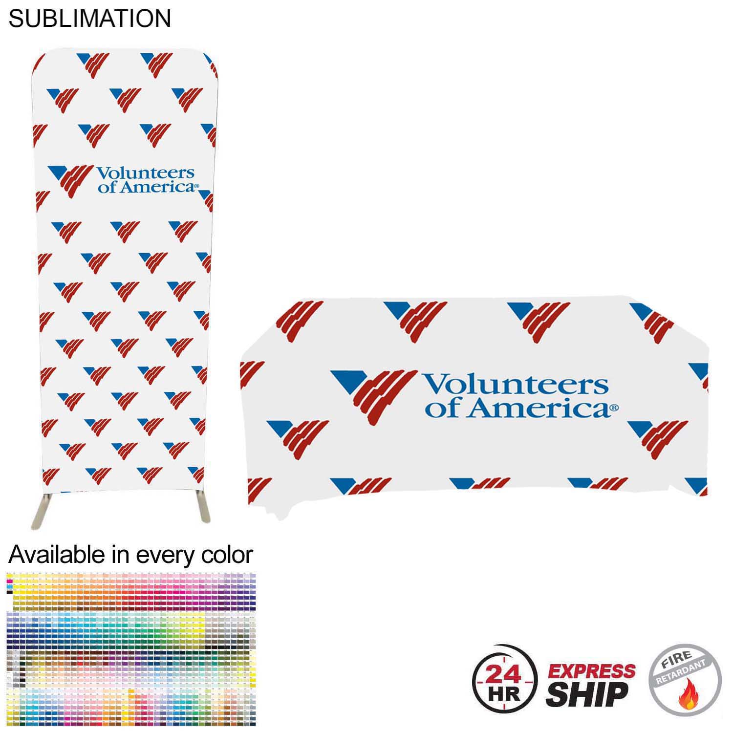 24Hr Express Ship -Tradeshow Booth Package, 2' EuroFit Tension Fabric Display +PREMIUM 6' Tablecloth 7