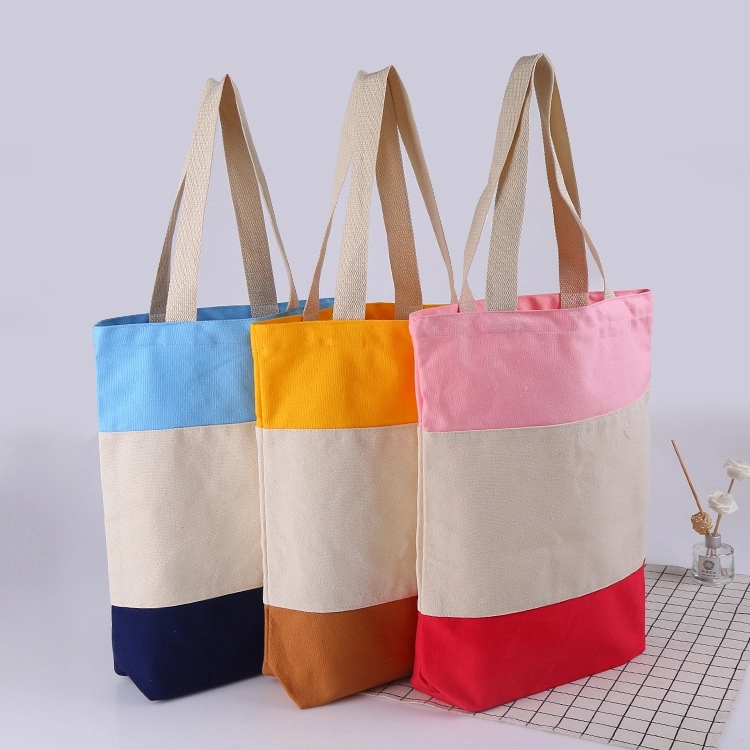 Custom Color-Blocking Canvas Shopping Handbag & Tote Bag 11