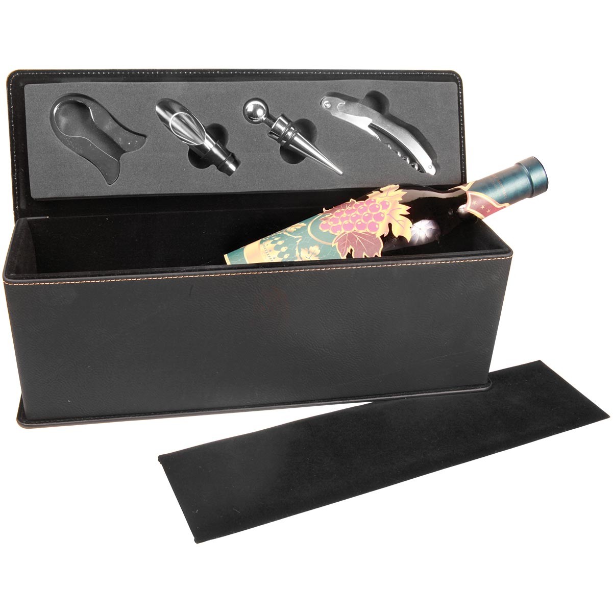 Black/Gold Leatherette Single Wine Box w/ Tools 5
