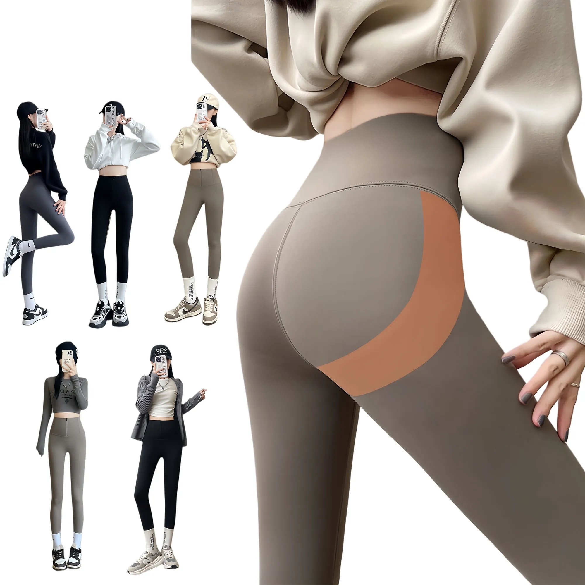 Slimming High Waisted Zipper Tummy Control Leggings 4