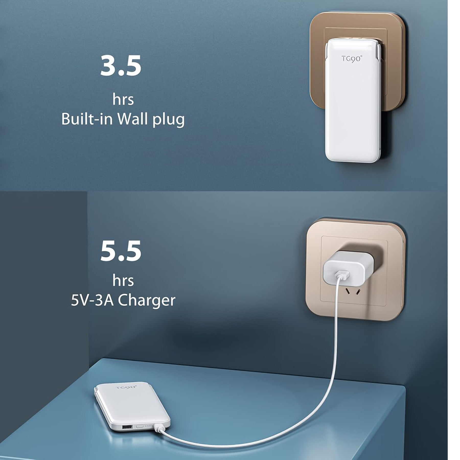 10000mAh Portable Power Bank with AC Plug and Built-in Cables 6