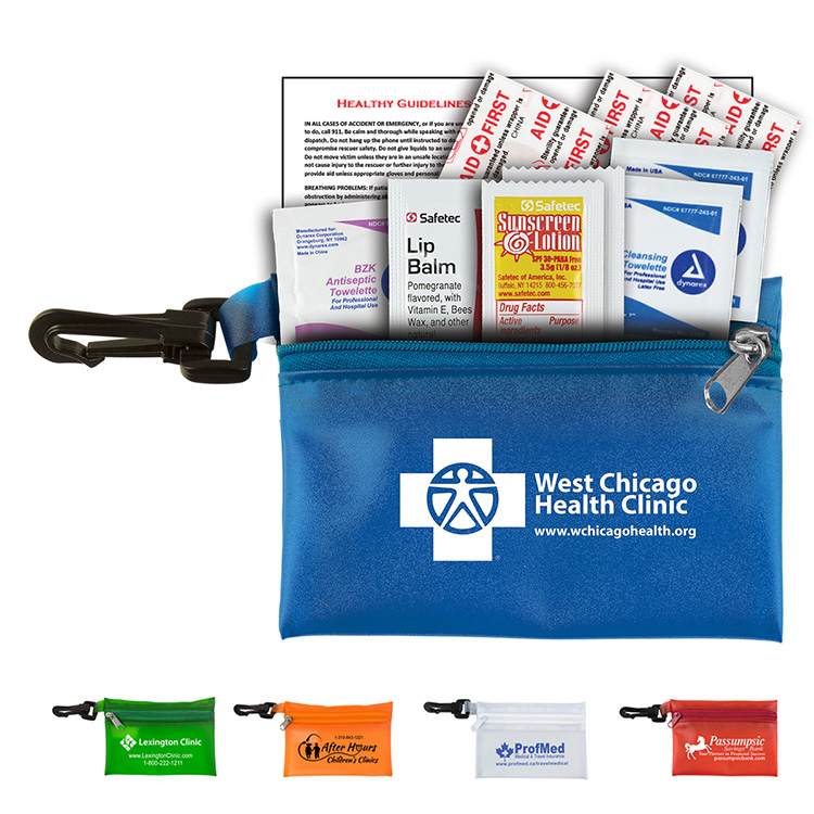 "LYON" 10 Piece First Aid Sun Kit in Translucent Zipper Pack with Plastic Carabiner Attachment 2