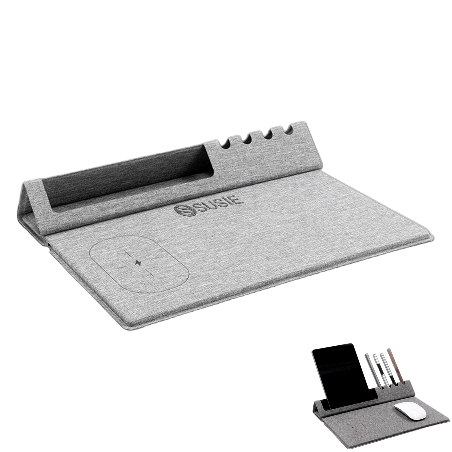 Wireless Charging PU Leather Pen Holder Mouse Pad