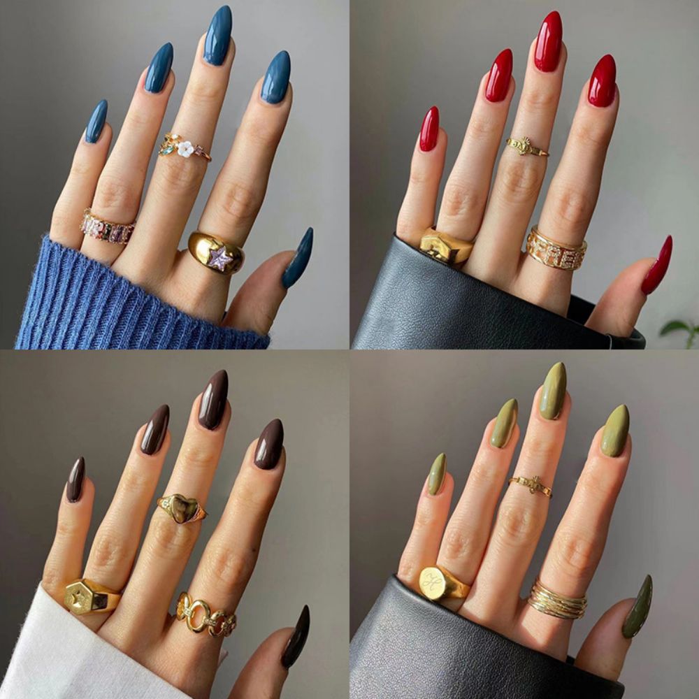 Solid color 24 pcs Press on Nails 5