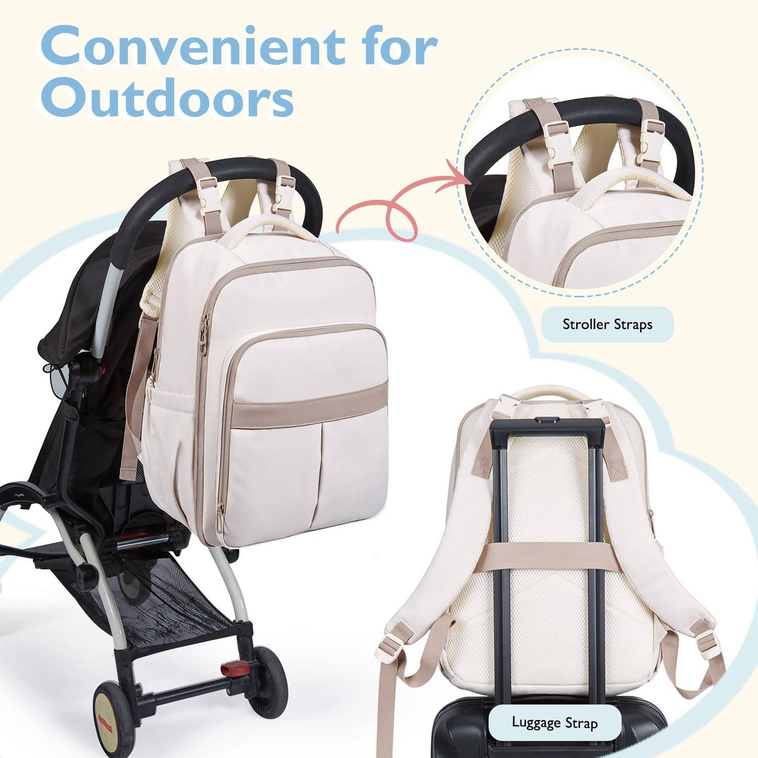 Baby Oxford Diaper Backpack w/ 3 Insulated Pockets 5