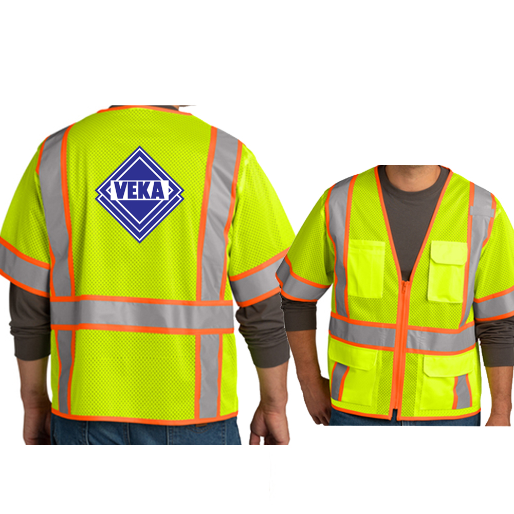 Screen Print CornerStone ANSI 107 Class 3 Surveyor Mesh Zippered Two-Tone Short Sleeve Vest 1