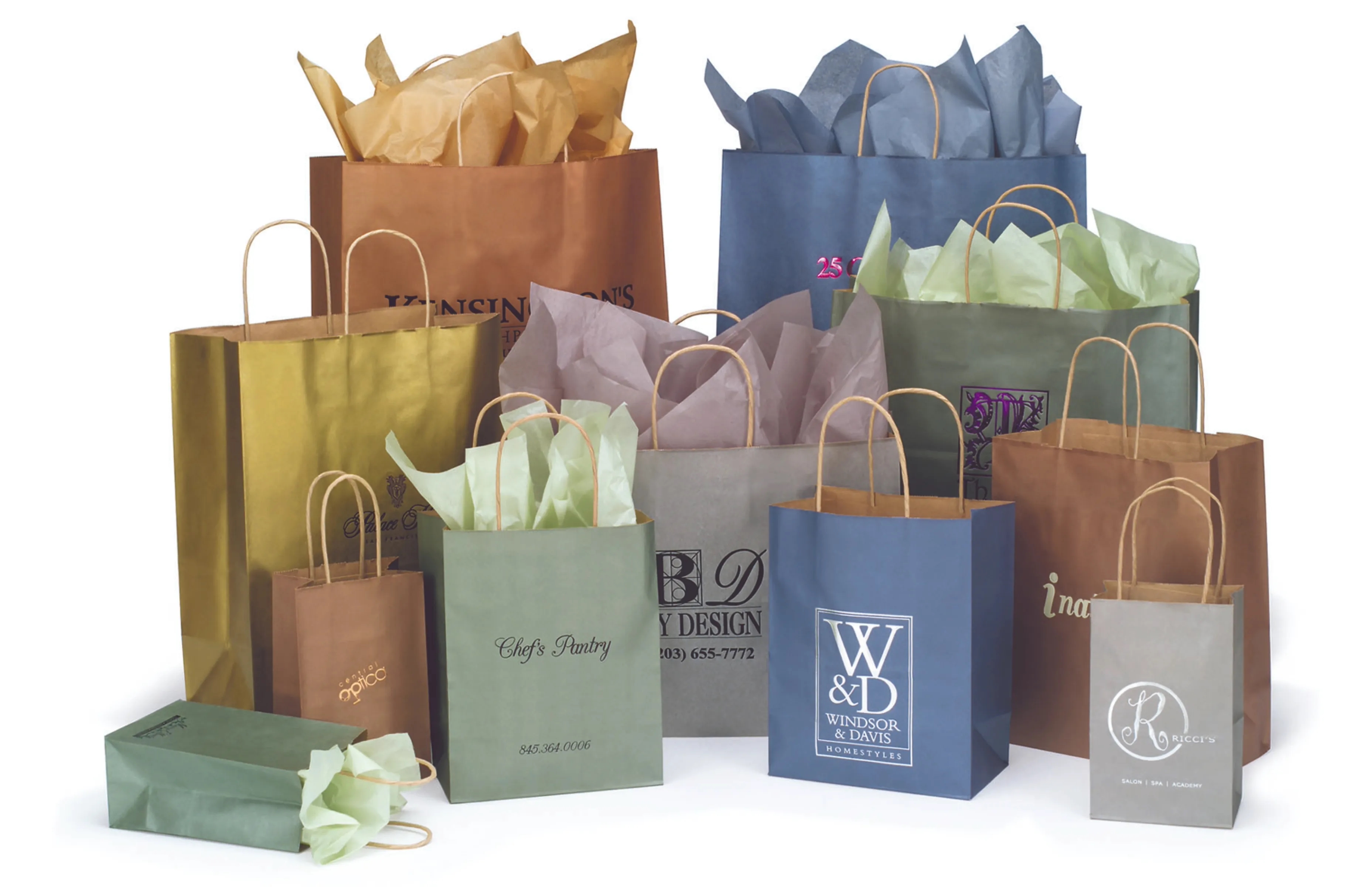 Metallic Color Kraft Paper Shopping Bags - Ink Printed