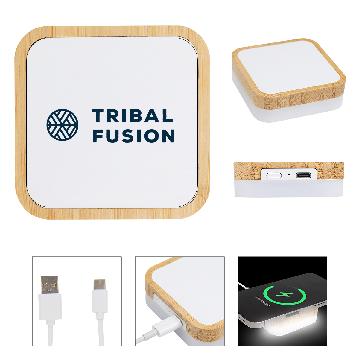Bamboo Wireless Charger Night Light 3
