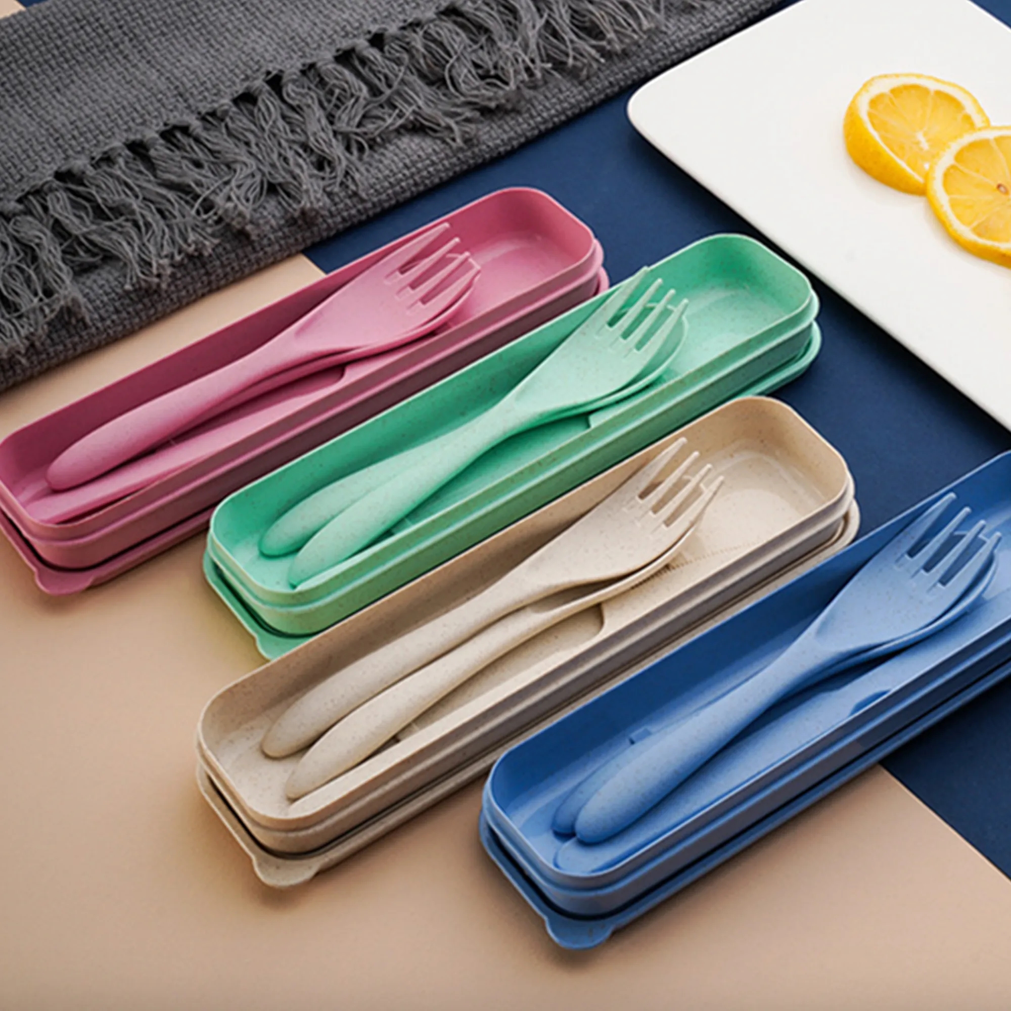 3 in 1 Reusable Wheat Straw Cutlery Set 5