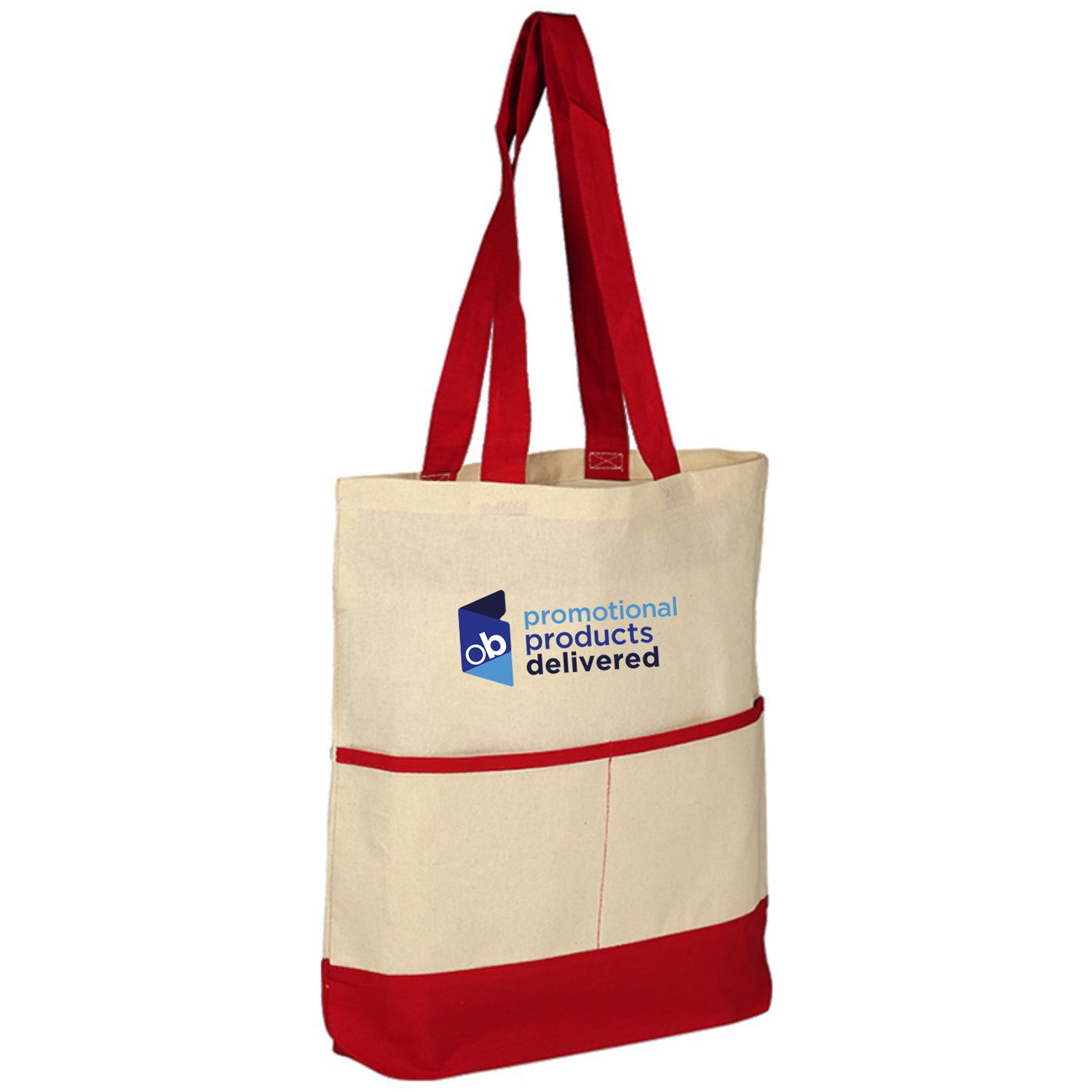100% Cotton Canvas Sheeting Color Accent Tote Bag w/ Pocket USA Decorated (14.5" x 17") 1