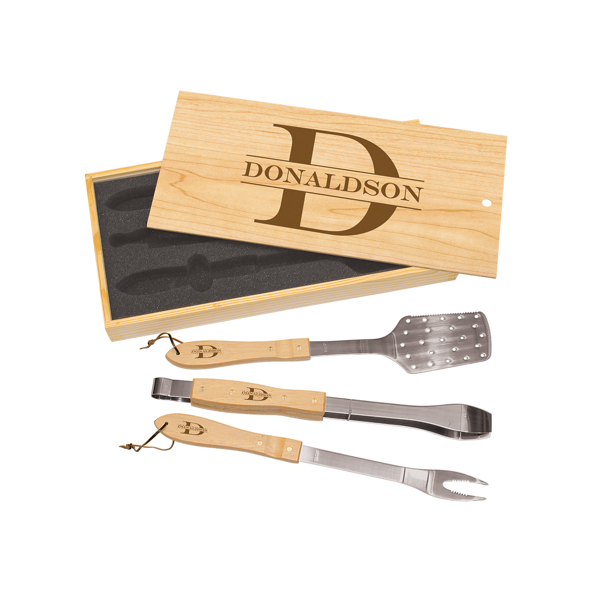 3-Piece BBQ Set in Wooden Pine Box 1