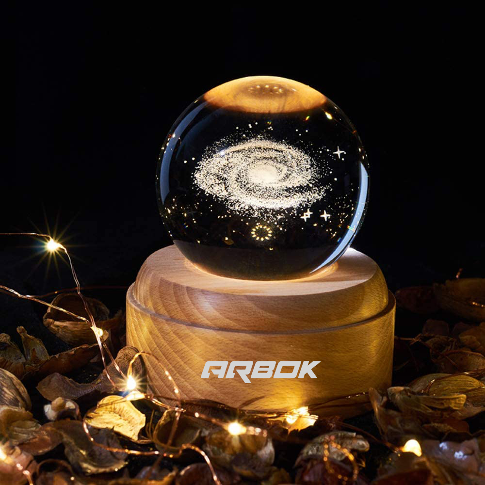 3D LED Night Light And Crystal Ball Music Box With Wooden Base 4