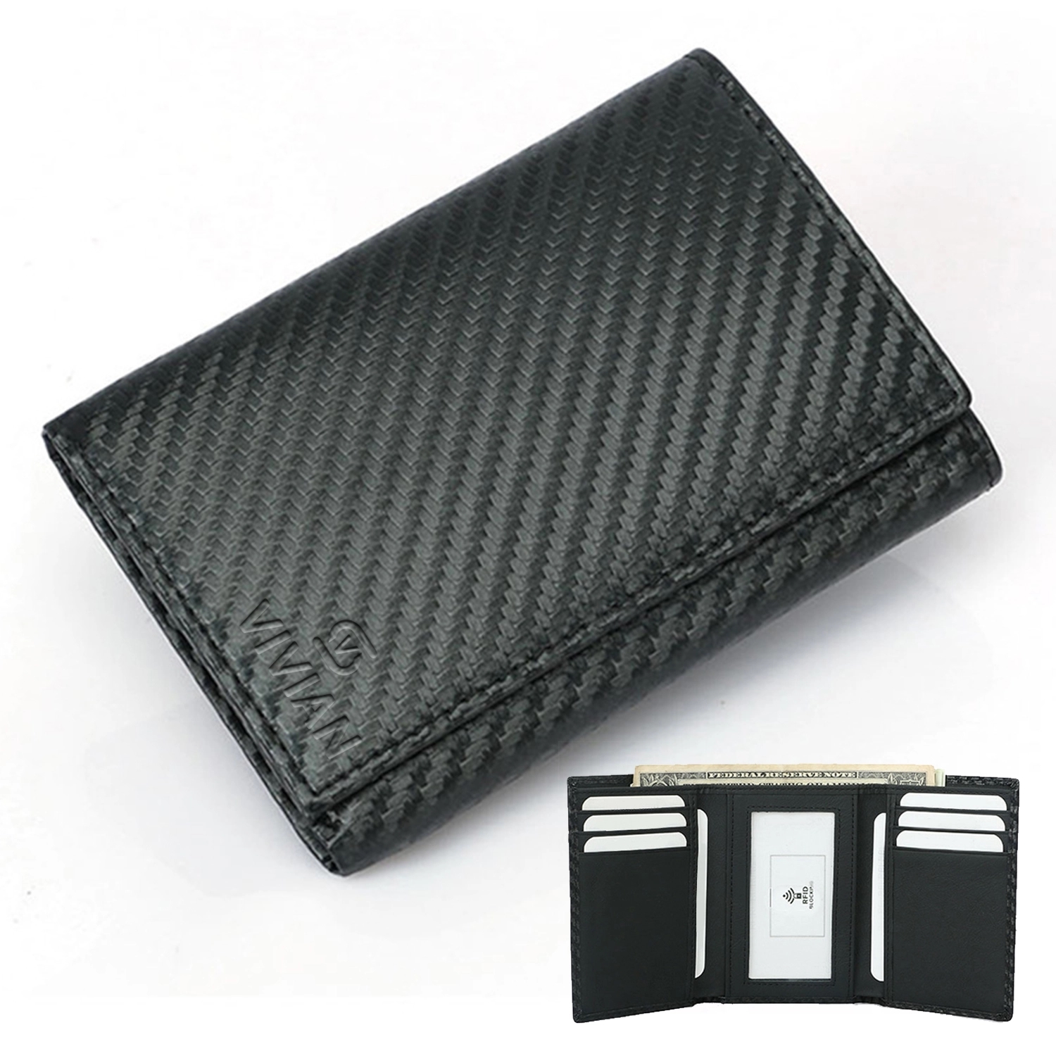 Men Leather Trifold Wallet W/ Rfid Blocking 2