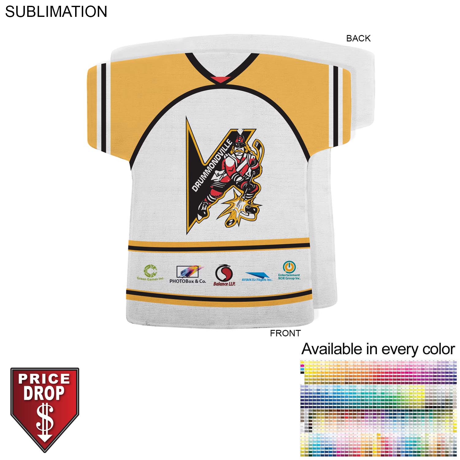 Hockey Jersey Shape Microfiber Dri-Lite Terry Keepsake Towel, Short sleeves, 18x17, Sublimated Front 2