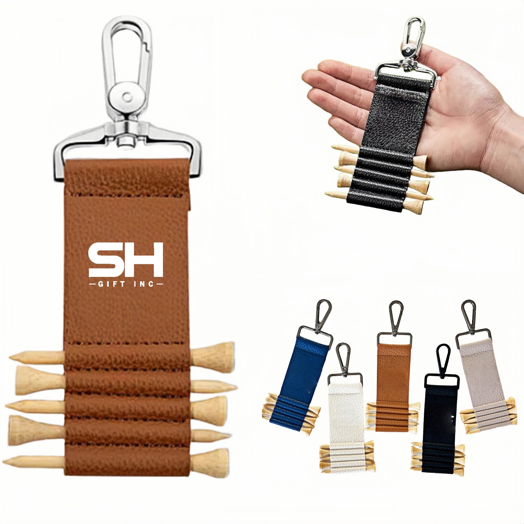 Leather Golf Tee Holder with Carabiner Clip 4