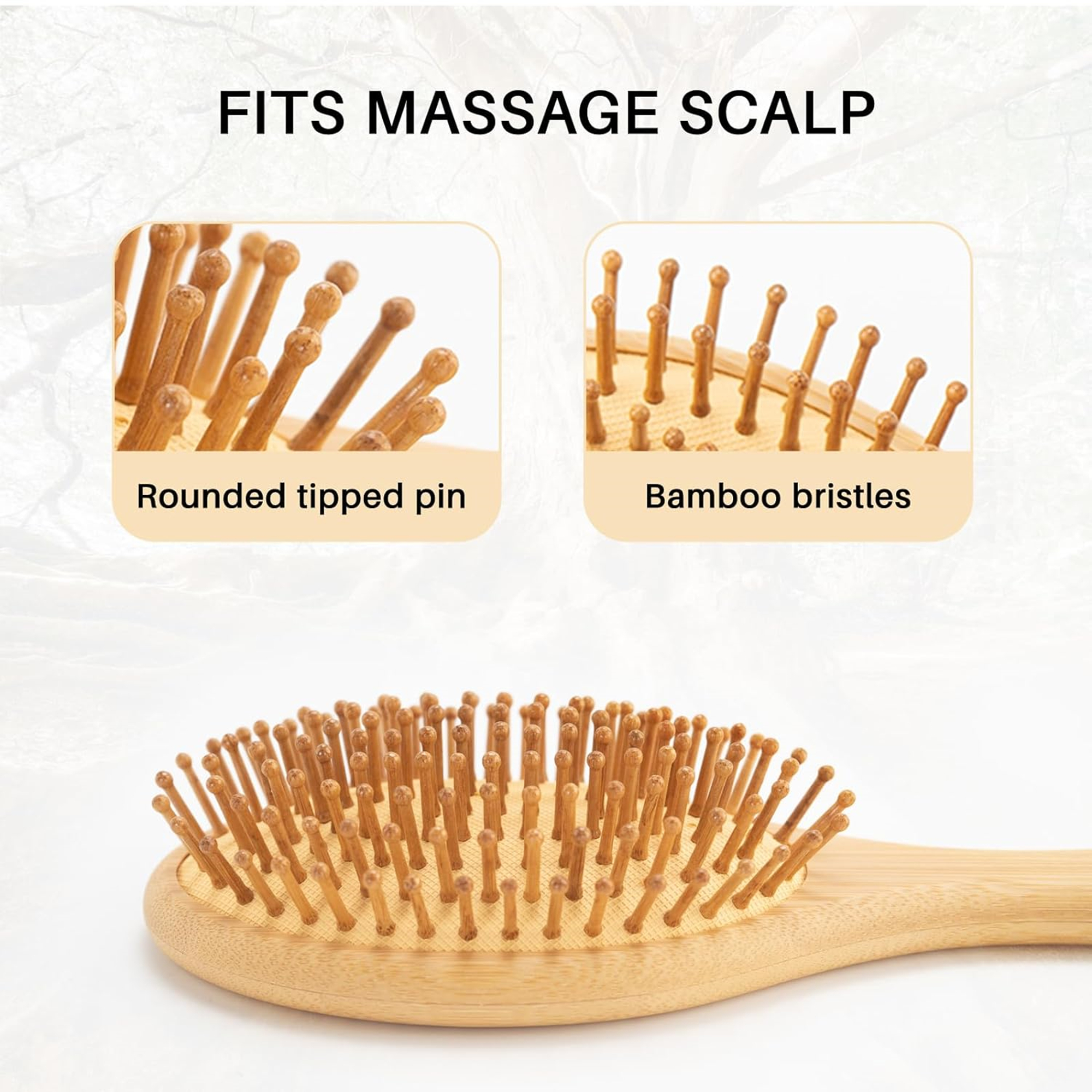 Oval Bamboo Paddle Hair Brush With Bamboo Bristles For Men Women 5