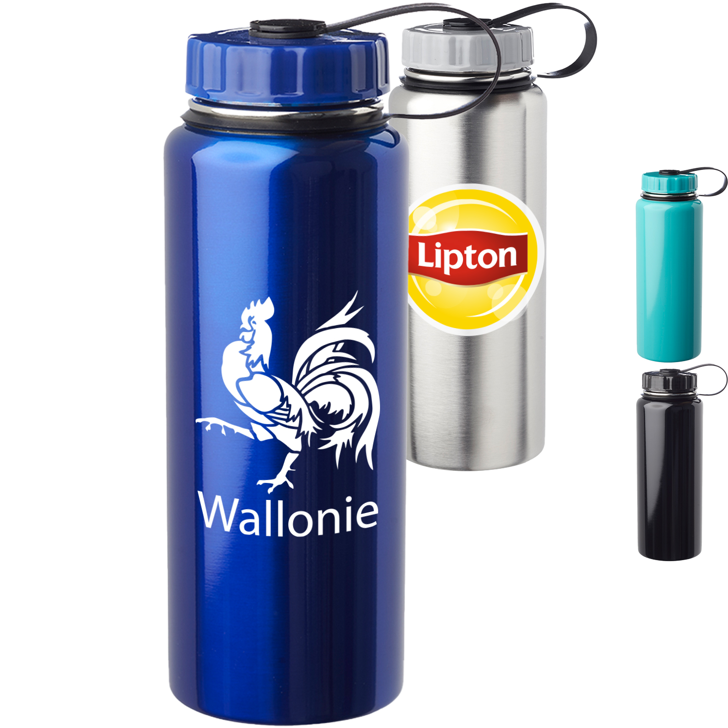34 oz. BPA free Stainless Steel Water Bottle w/ Tethered lid, custom water bottle with logo imprint 3