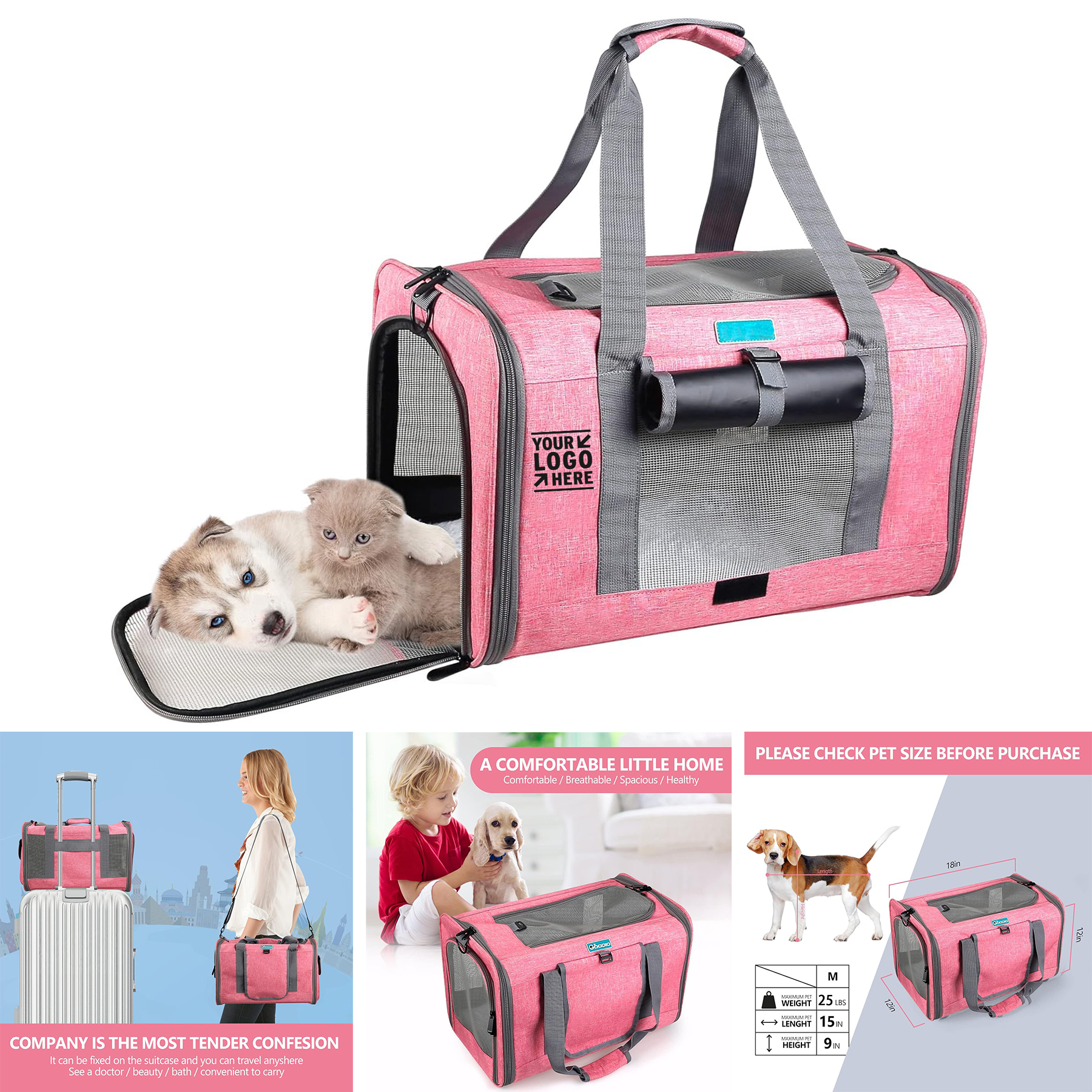 20 lbs Removable TSA Airline Approved Foldable Soft Edge Pet Travel Medium Large Cat Carrier