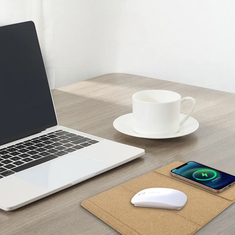 Eco-friendly Cork mouse pad with wireless charger foldable 2