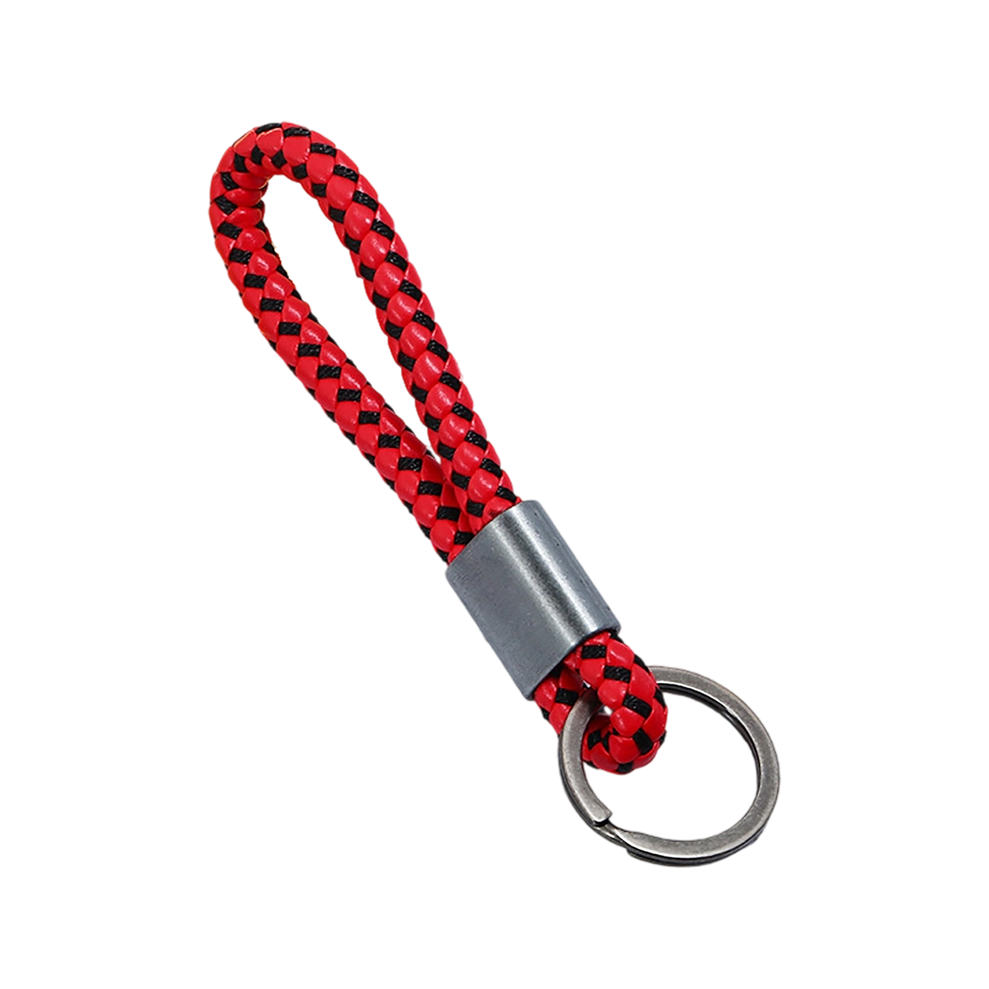 Woven Leather Rope Key Ring With Metal Body 5" Length 1