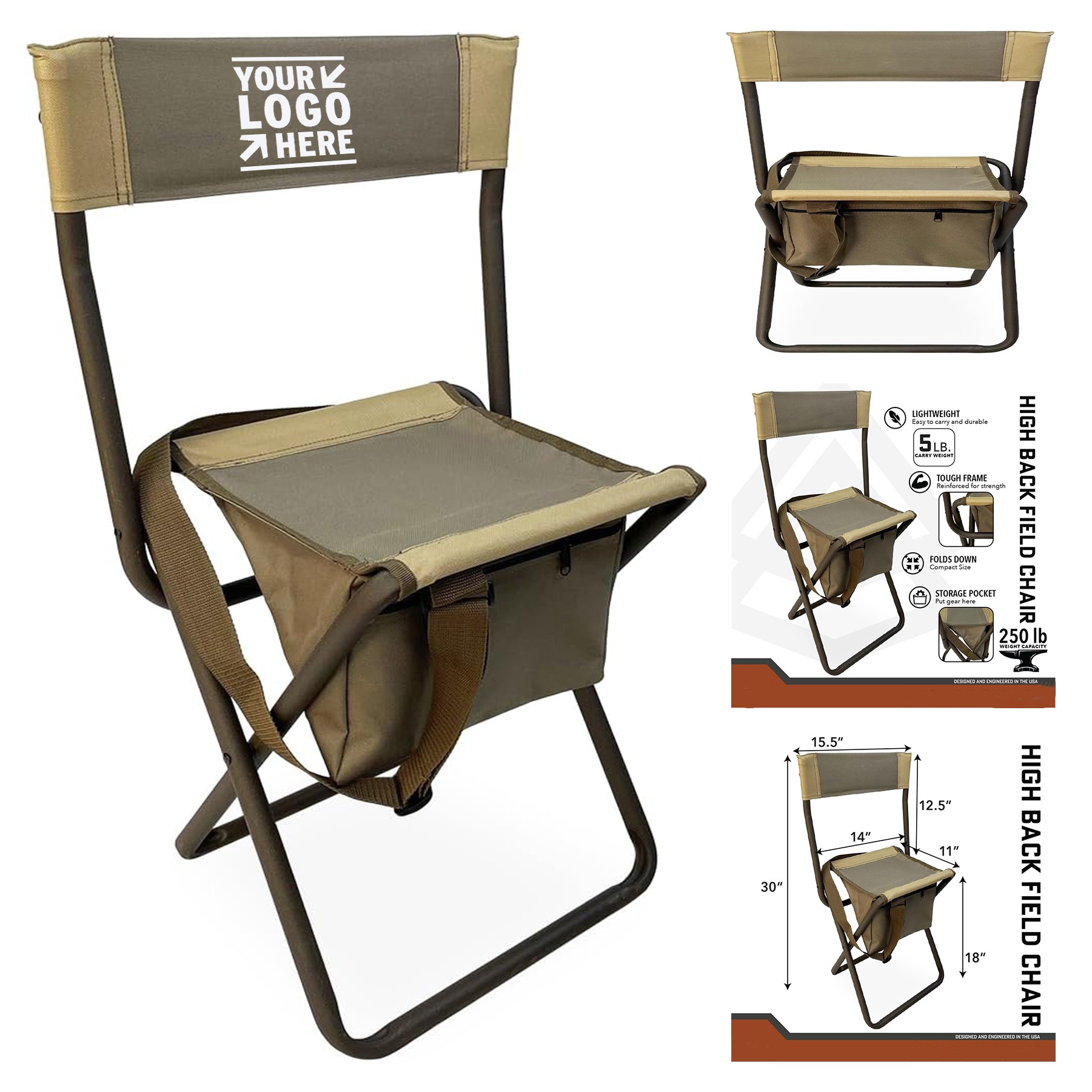 Support 250 LBS Sierra High Field Hunting Lightweight Heavy Duty Folding Chair Stool 1