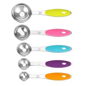 Stainless Steel Magnetic 5 In 1 Dual Measurement Measuring Spoons Set With Silicone Handle 2