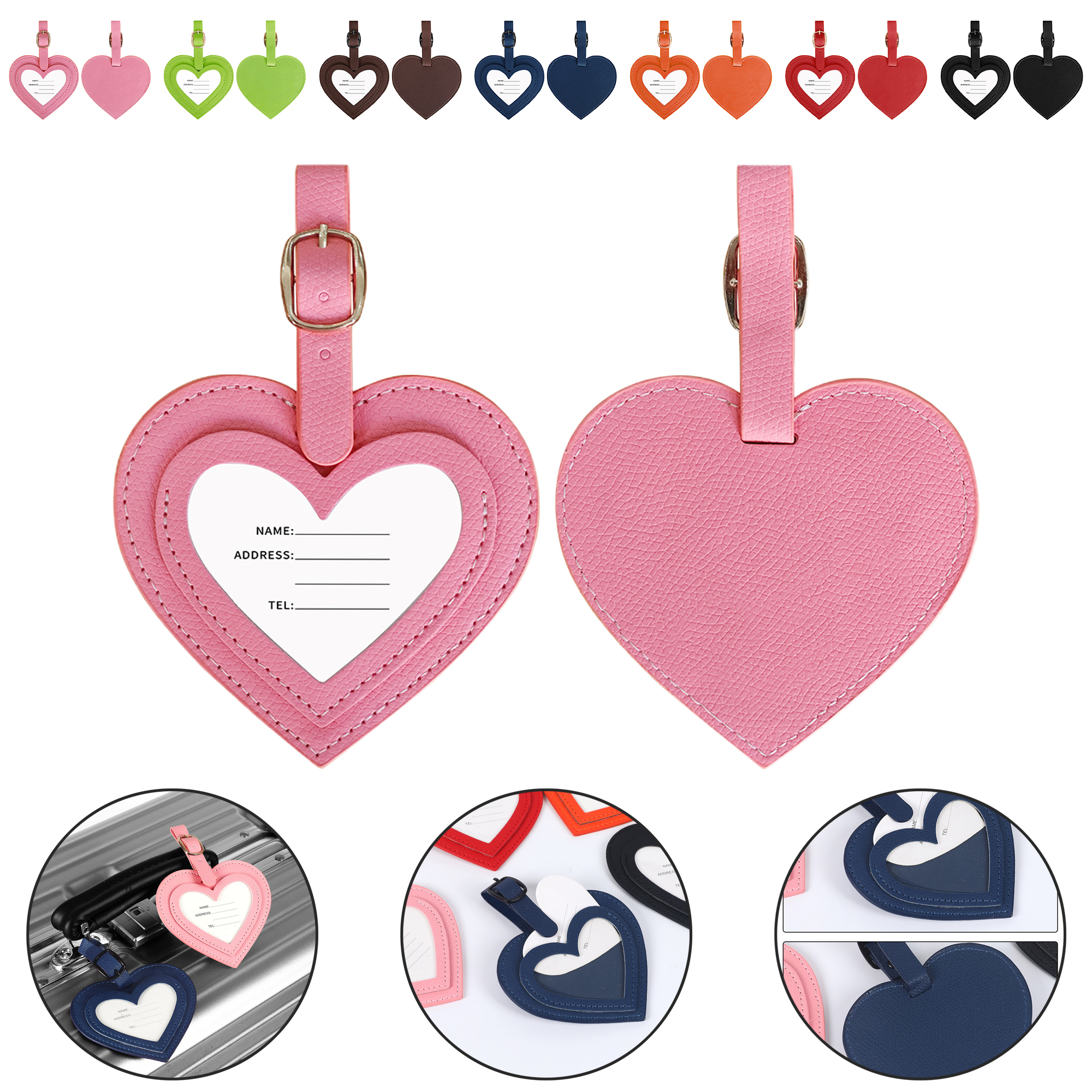 Heart-Shaped PU Luggage Tag - Durable 5