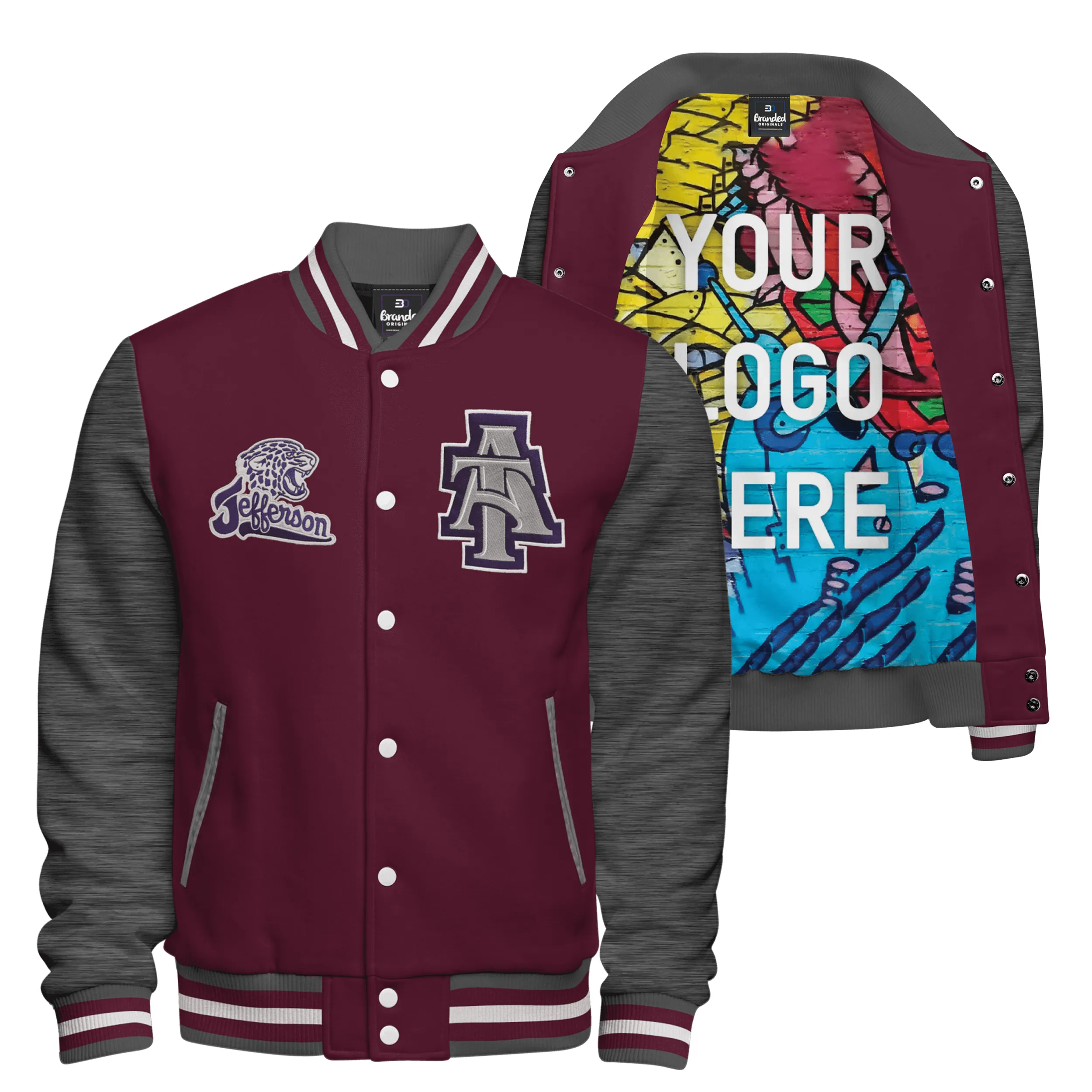 Cotton Fleece Varsity Jacket With Custom Printed Lining 5