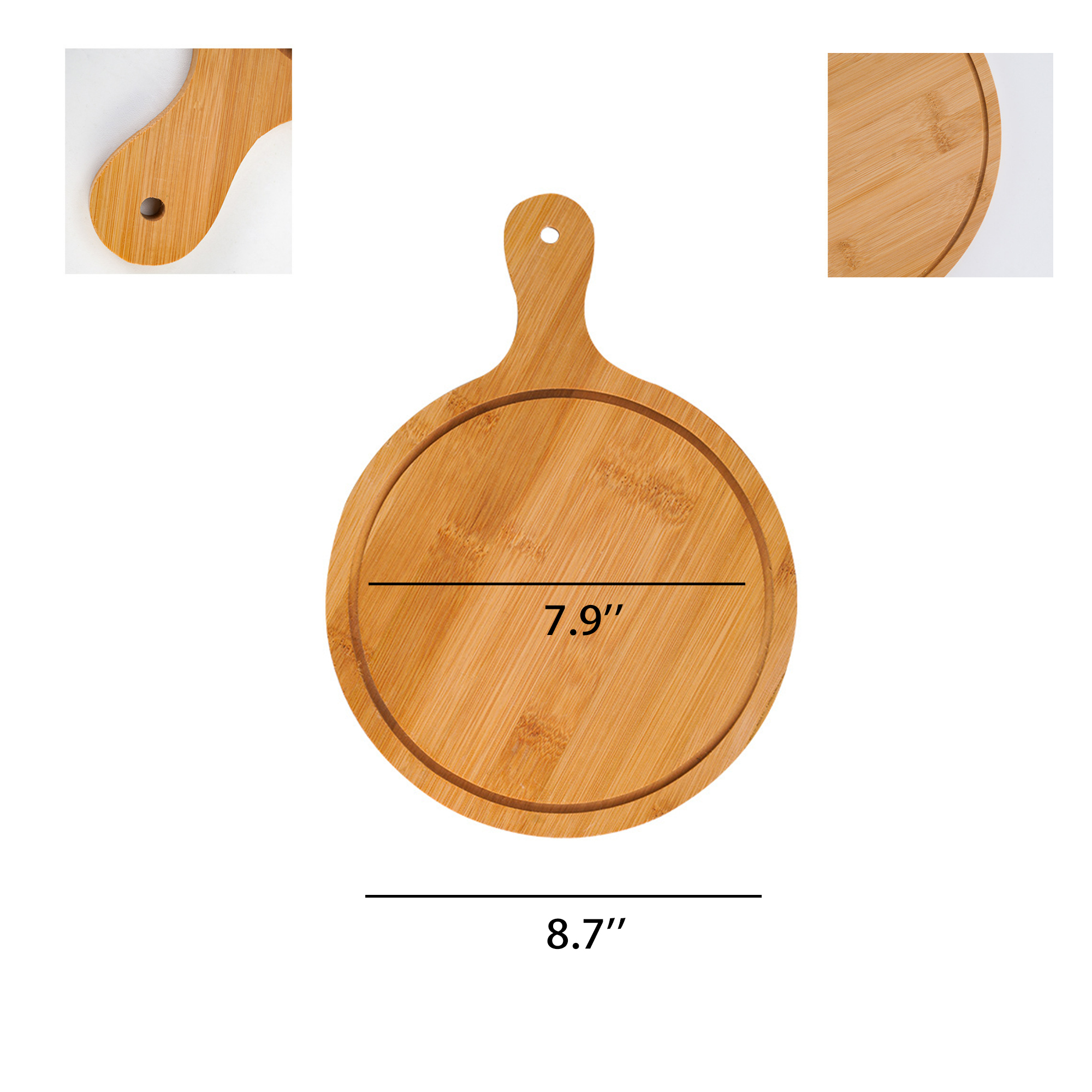 9" Round Wood Cutting Board with Handle 3
