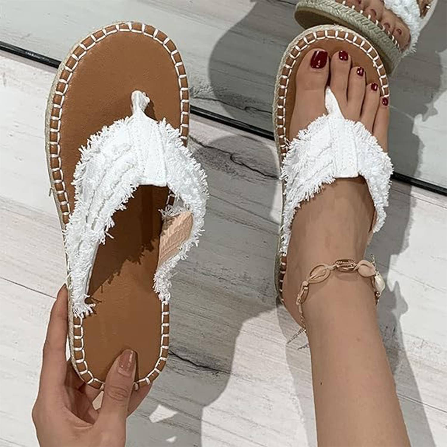 Womens Summer Flat Sandals w/ Woven Detail 4