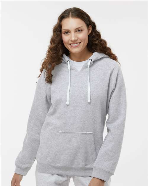 Women's Sueded V-Neck Hooded Sweatshirt - 8836 22