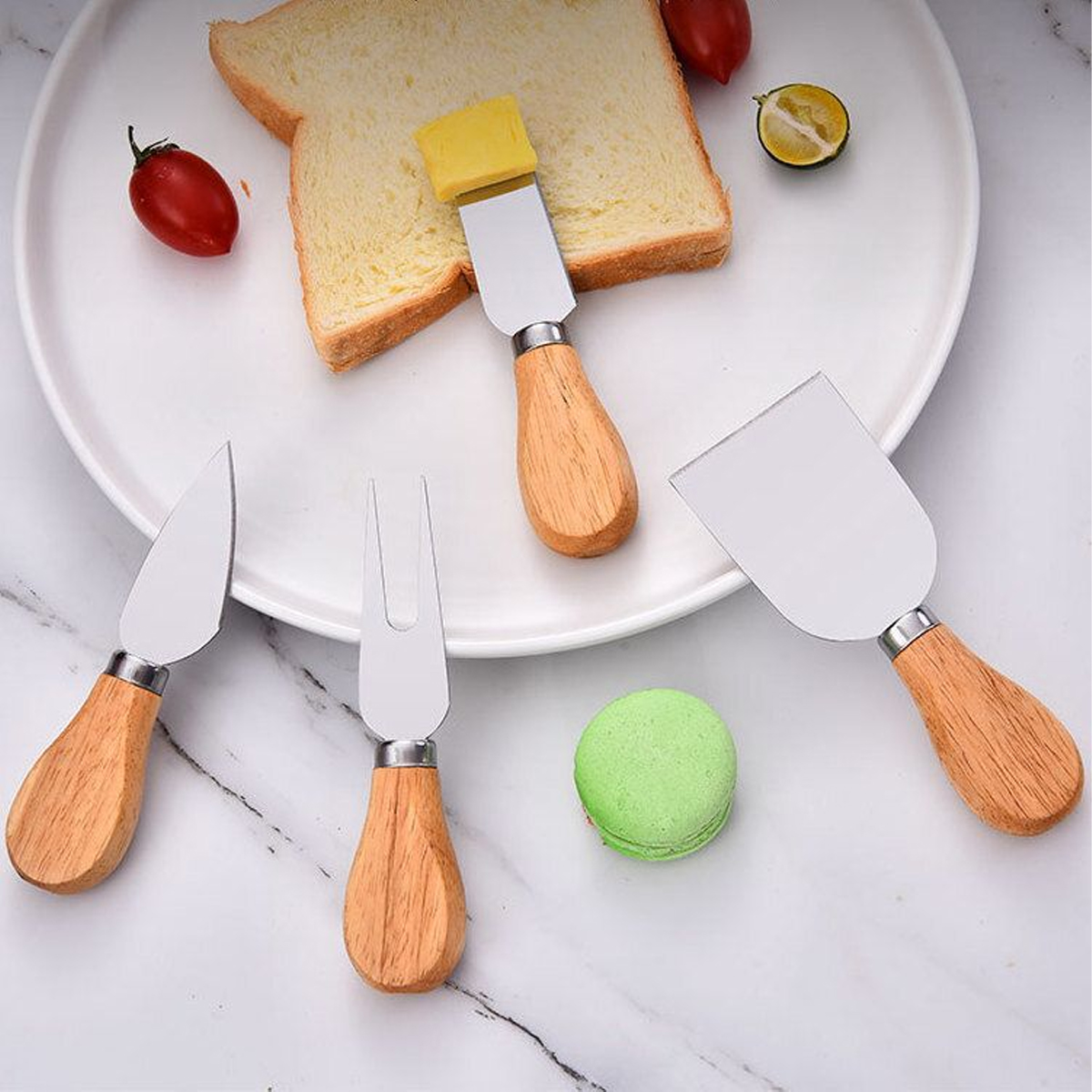Round Wood Cheese Board with Knife Set 4
