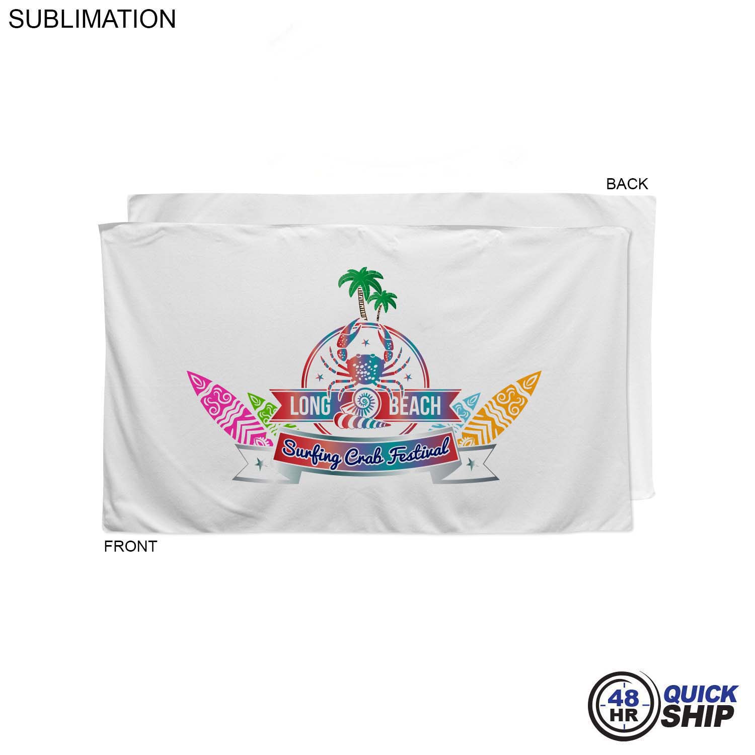 48Hr Quick Ship - Plush and Soft Velour Terry Cotton Blend White Beach Towel, 35x60, Sublimated 2