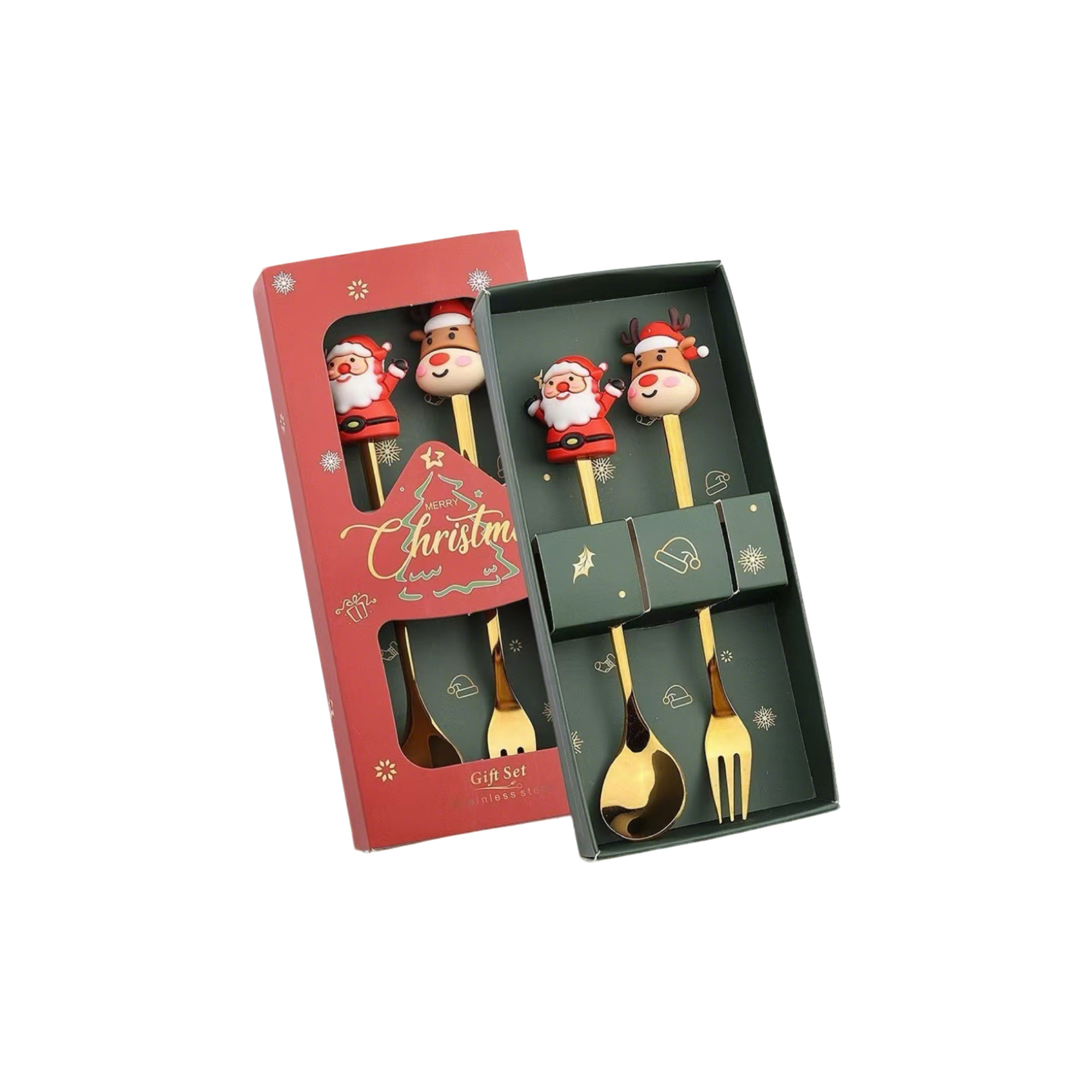 Two Piece Christmas Spoon Fork Set 7.4 x 3.2 x 1" 5