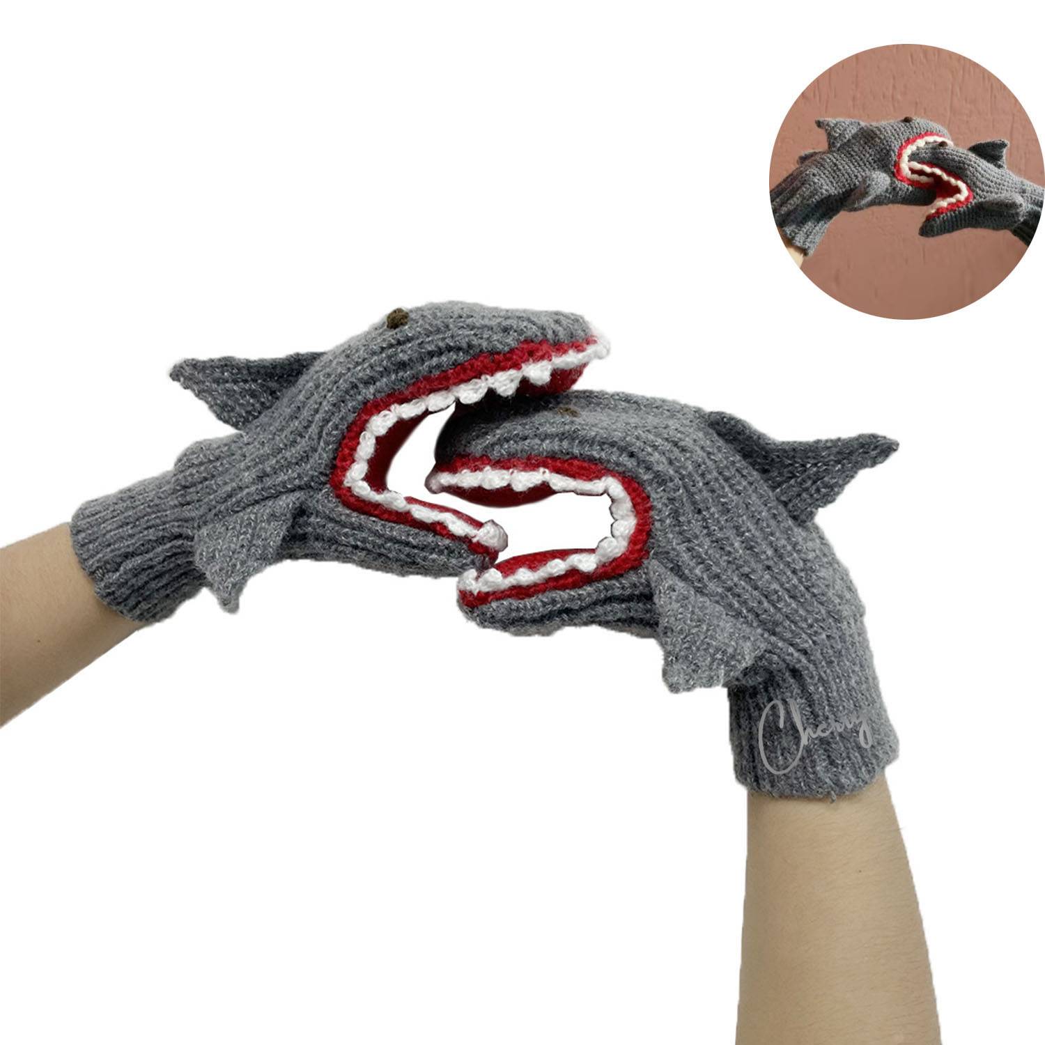 Polyester Mittens Knitted Shark Gloves 1