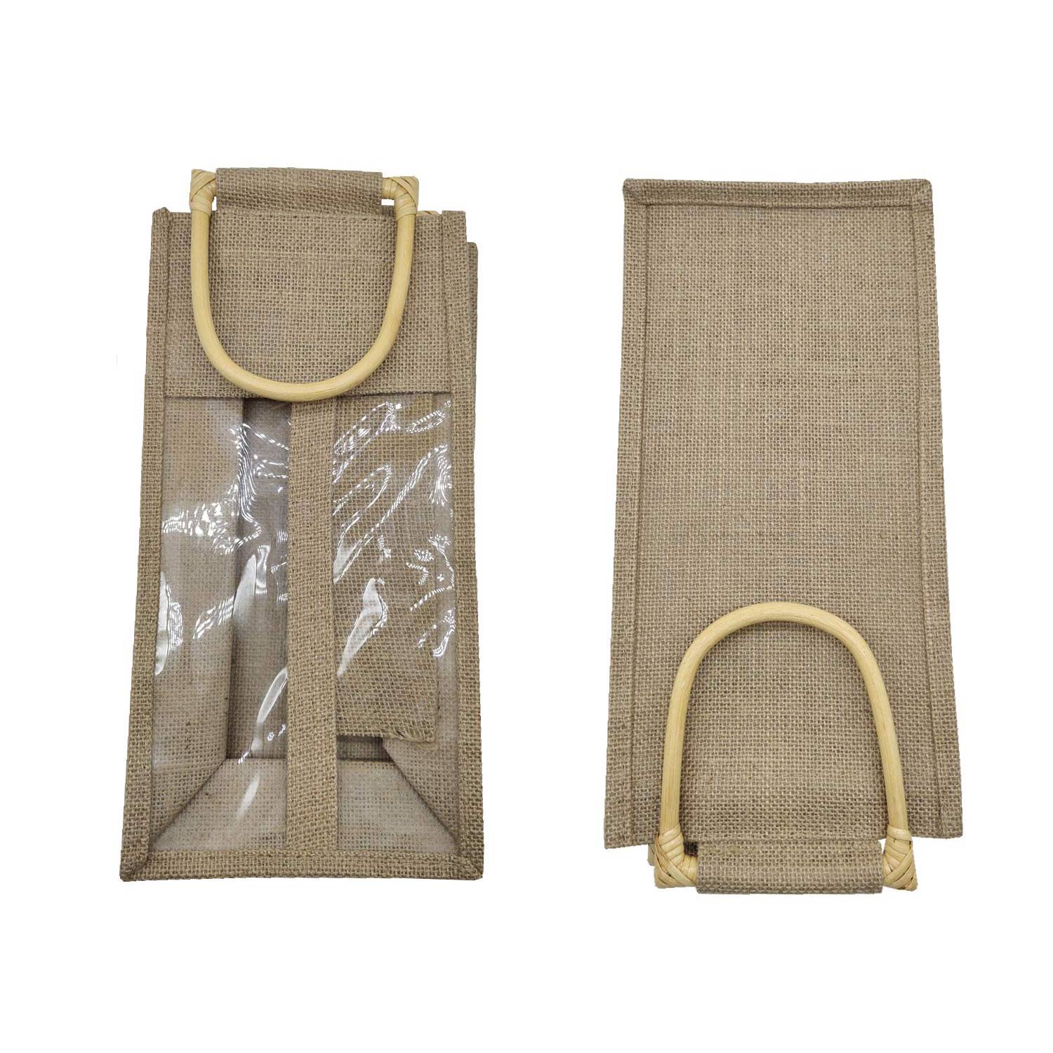 Wine Burlap Jute Tote Bag with Bamboo Handle 4