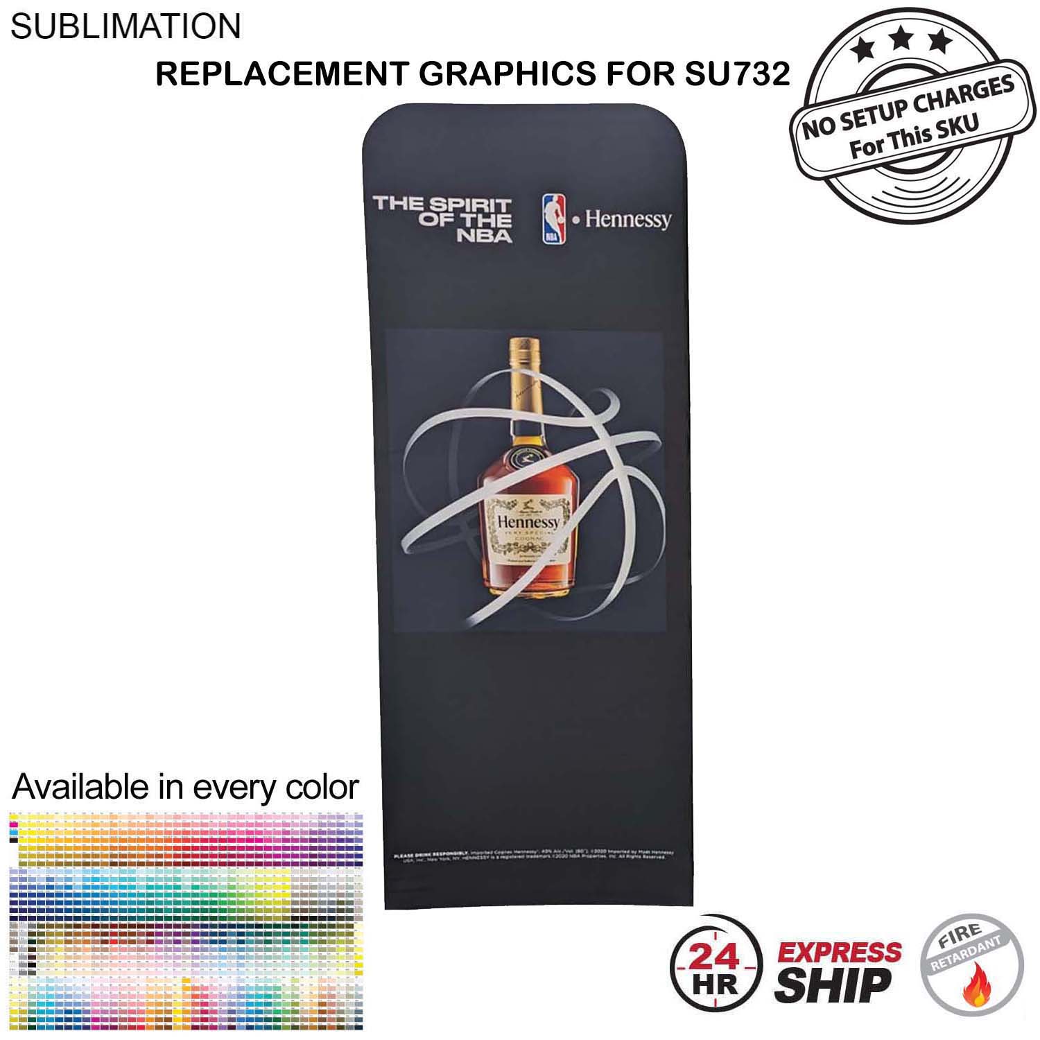 24 Hr Express - Replacement Graphics Double Sided 3'W x 96"H EuroFit Tension Fabric Slip on Cover 6