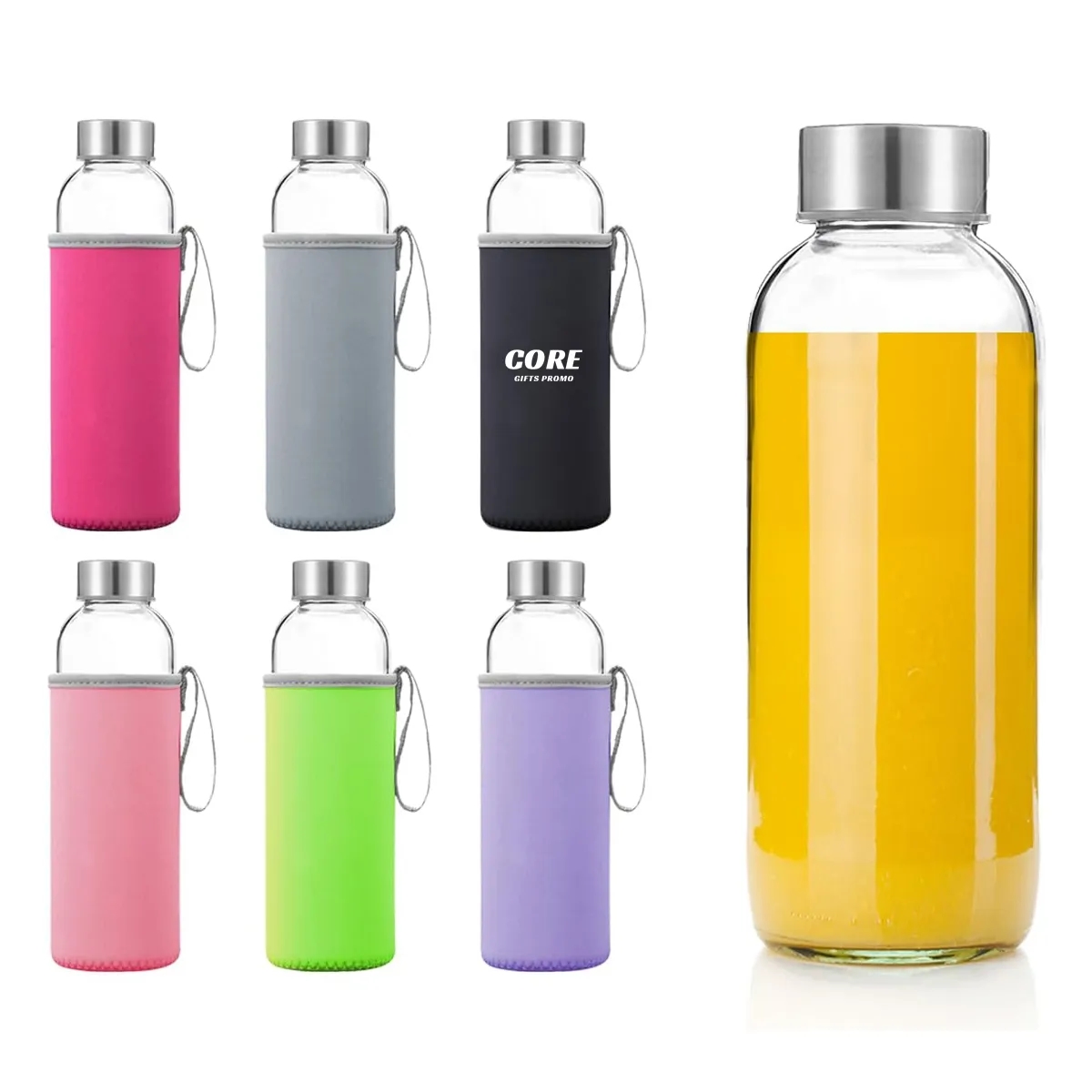 18 oz Glass Water Bottles with Sleeves 2