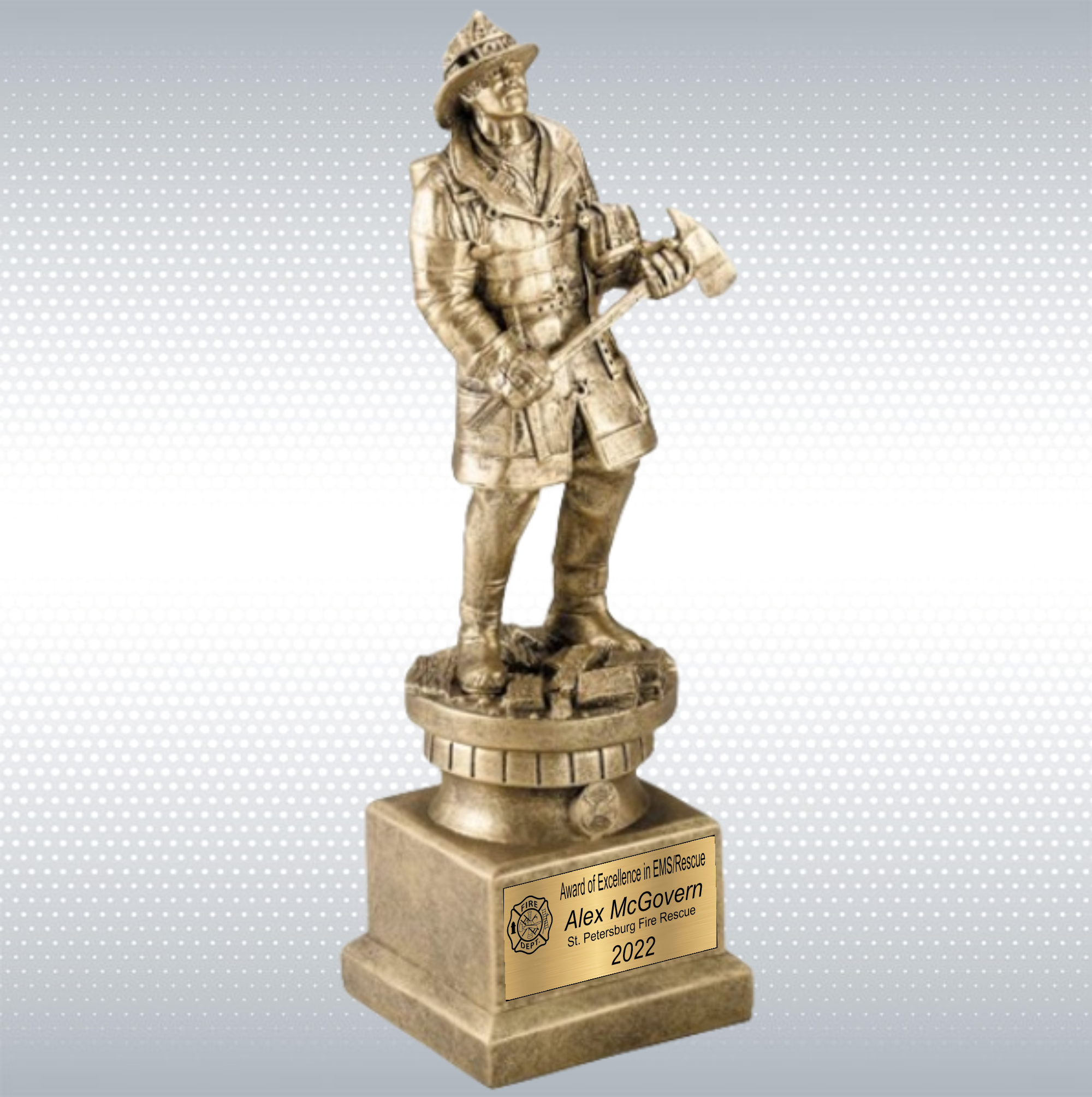 13" Premium Gallery Sculpture Golden American Hero Firefighter Fireman Resin Trophy Award 1