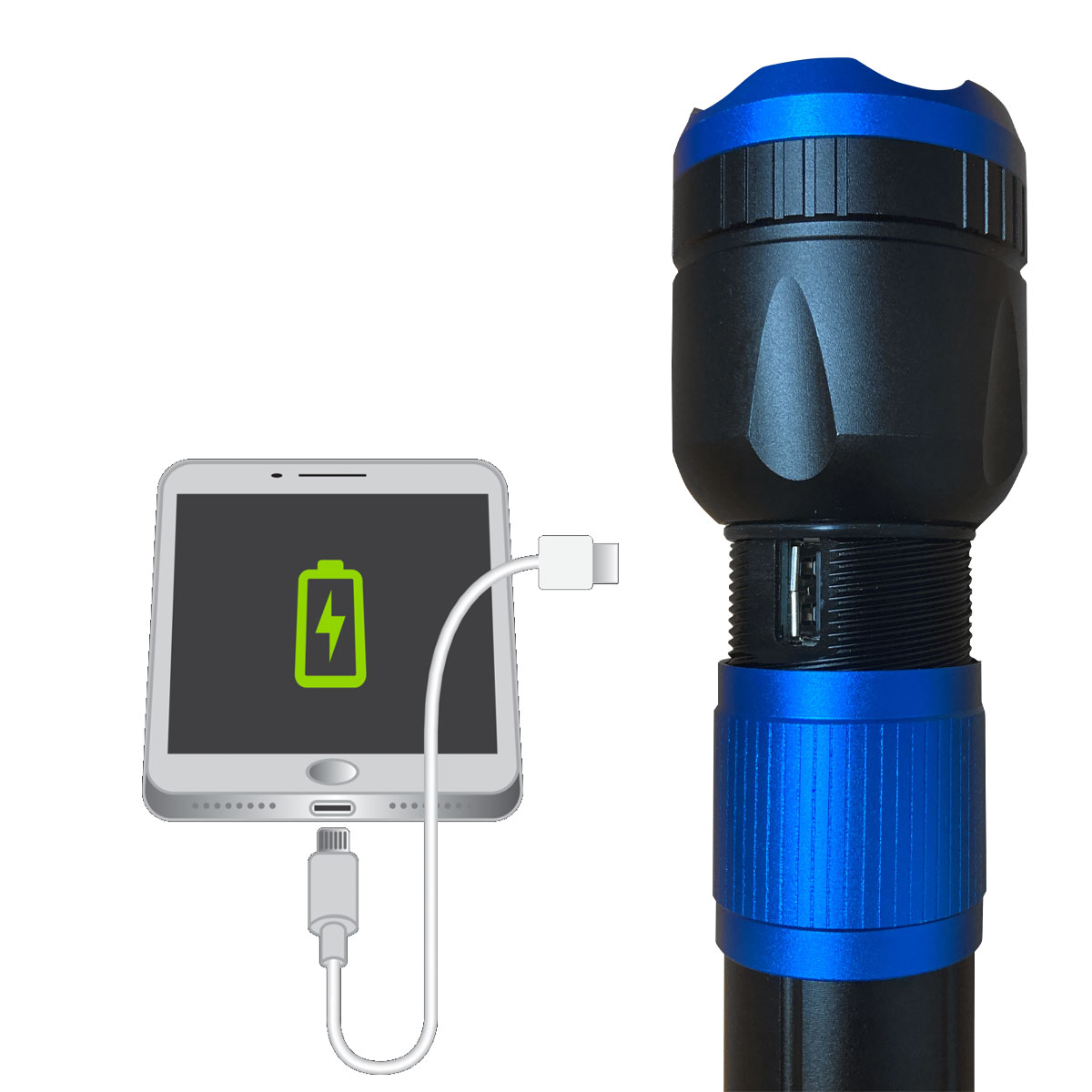 3400 LUMEN ULTRA HD USB RECHARGEABLE FLASHLIGHT WITH POWERBANK - BLUE 3