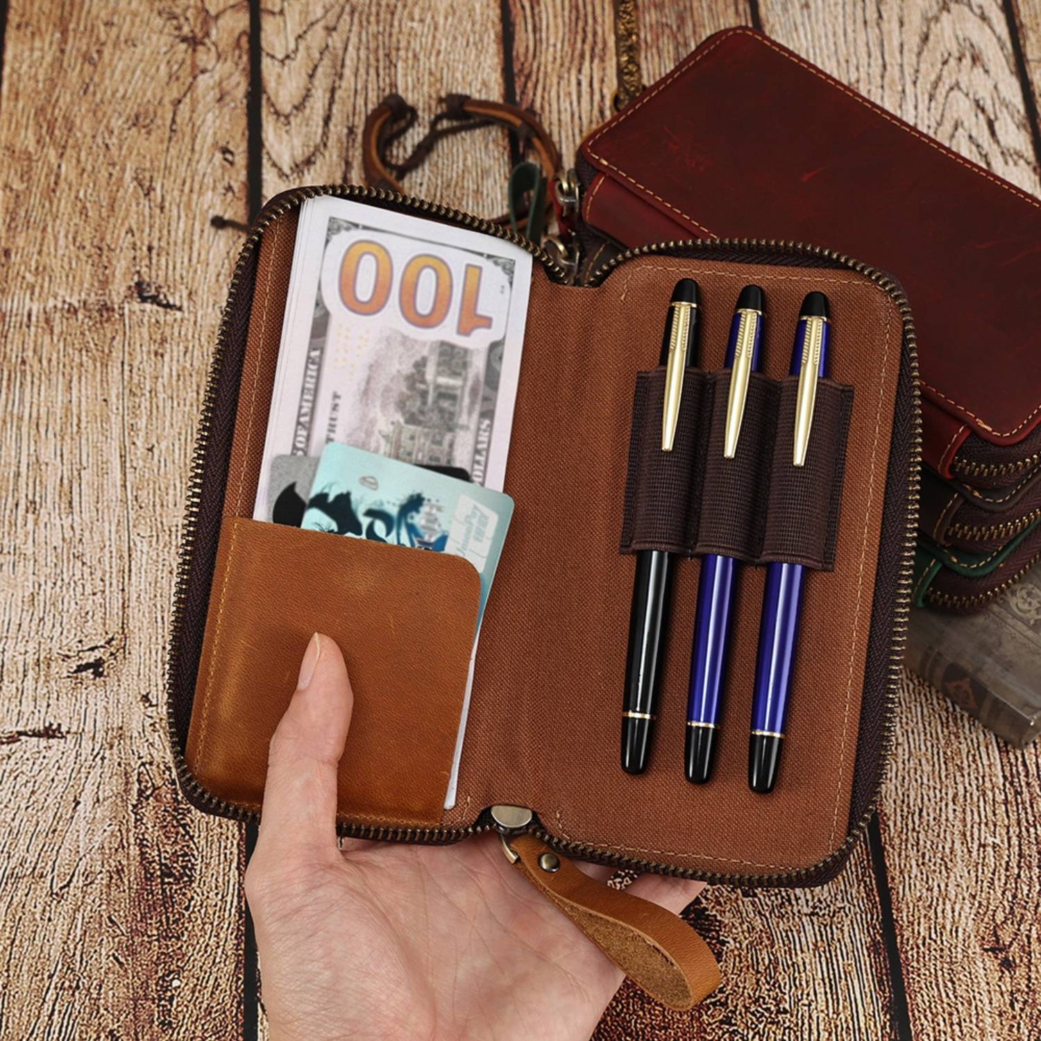 Genuine leather stationery box pencil case wallet 3