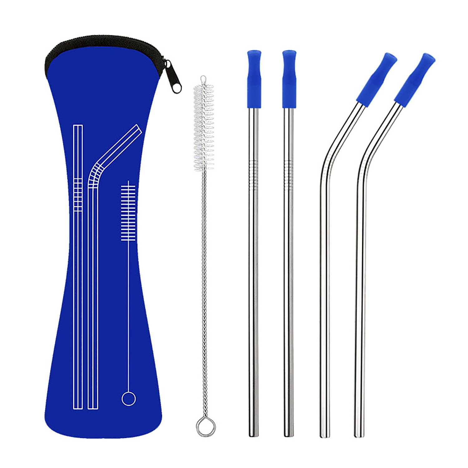 Silicone Tips Stainless Steel Straws Set w/ Bag 11