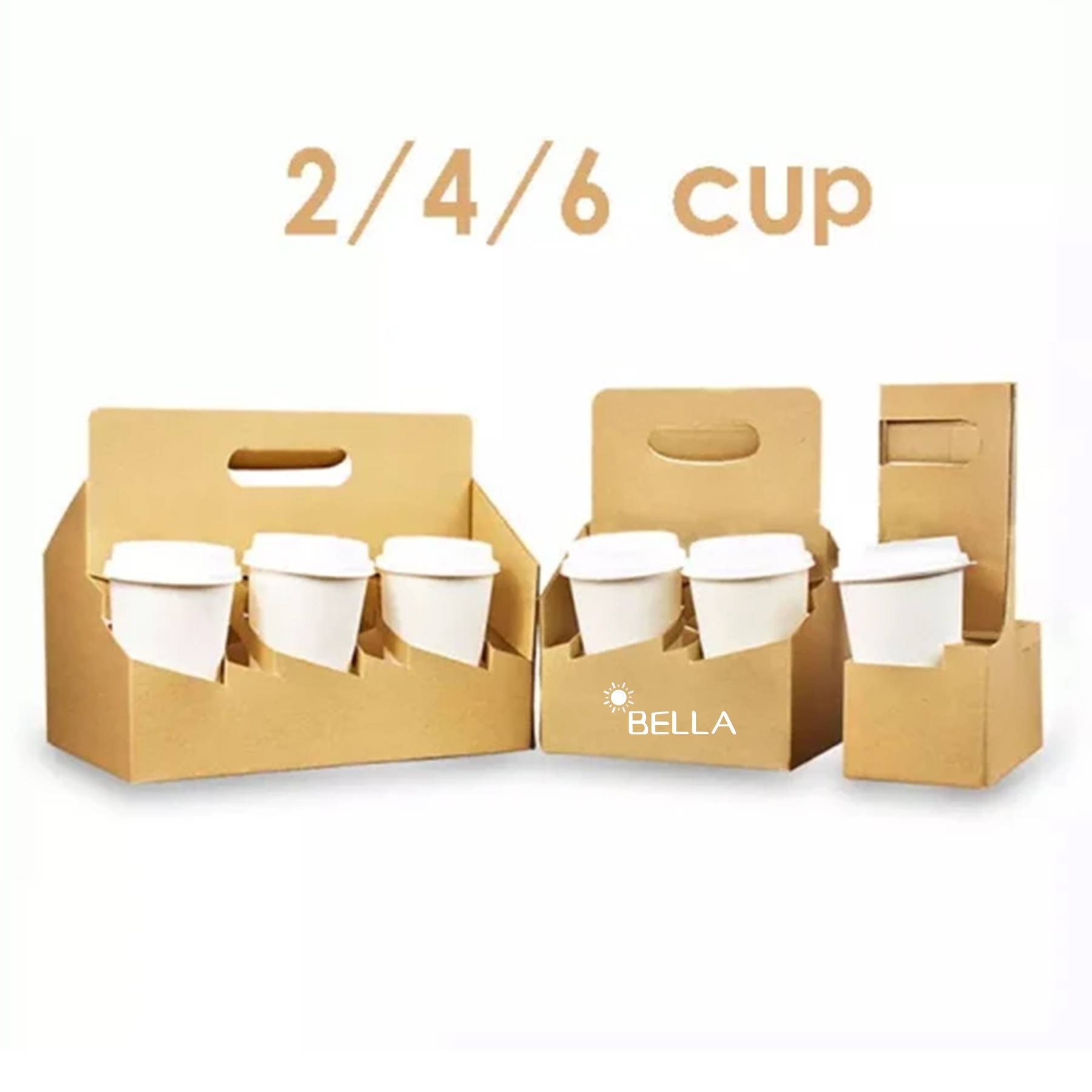 2/4/6 Kraft Paperboard Cup Holder Drink Carrier With Handle 6